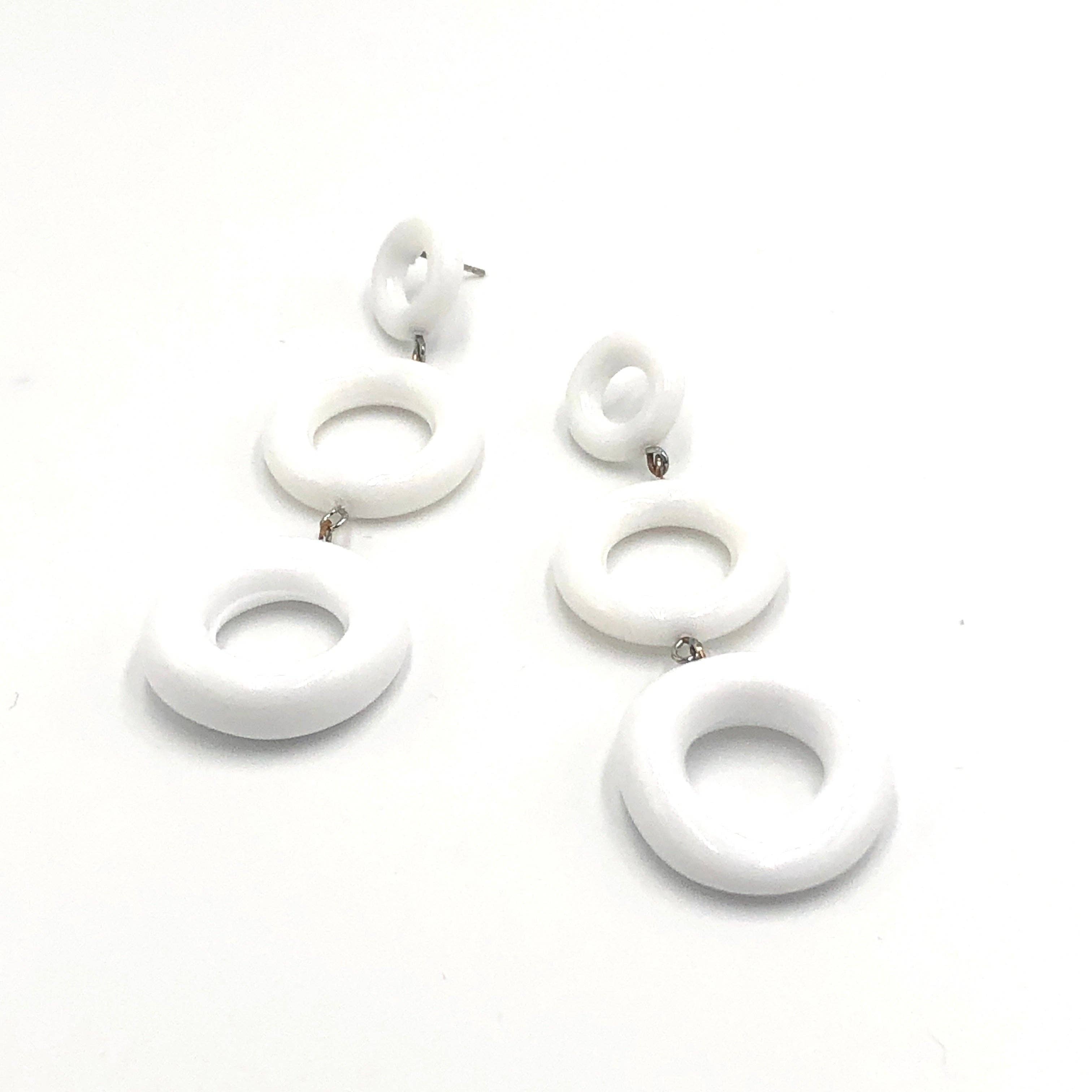 White Tri-Ring Statement Earrings, photo 4 of 5