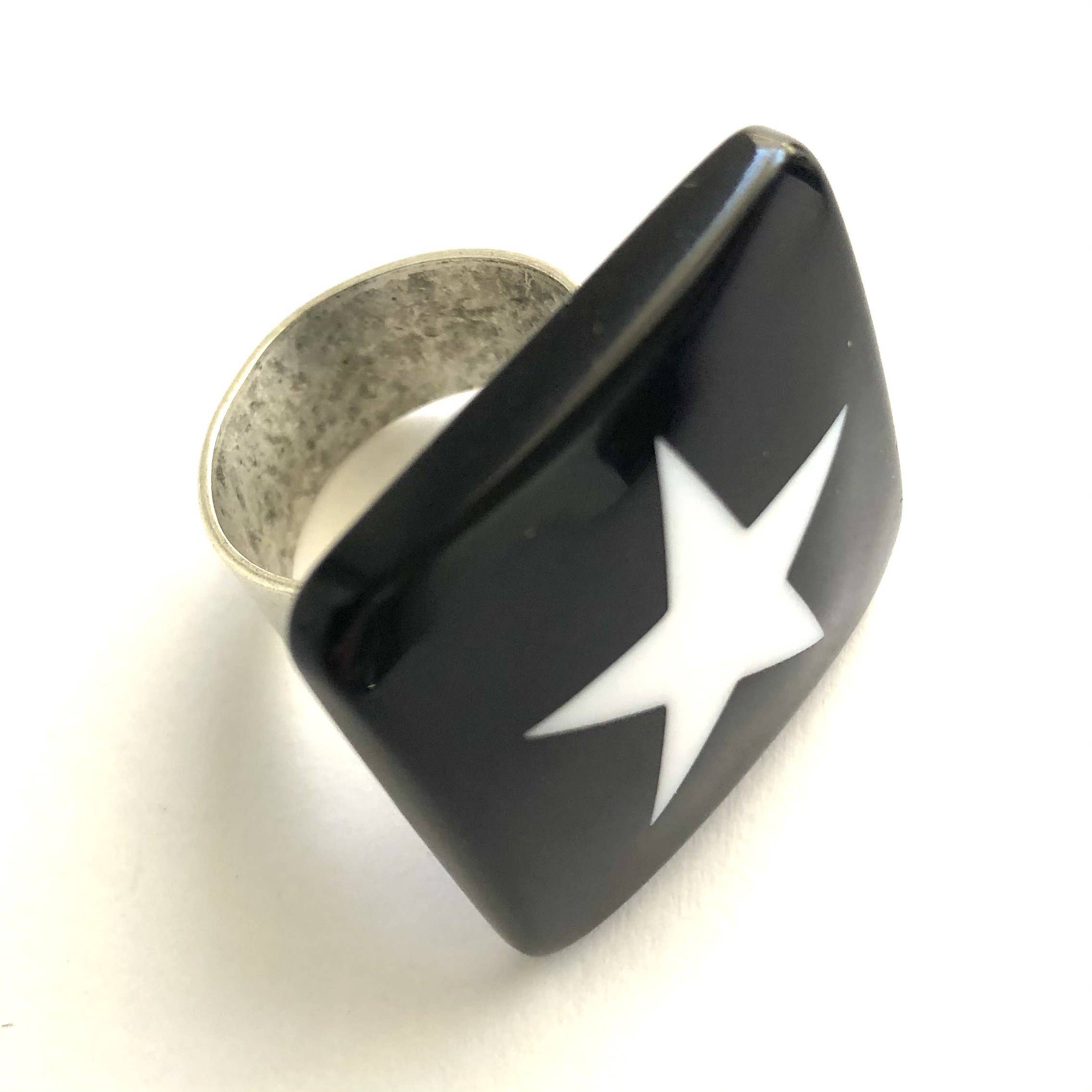 Black & White Star Lucite Silver Cocktail Ring, photo 1 of 5