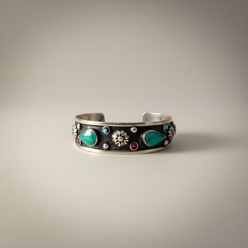 Turquoise ethnic tribal stone bracelet, photo 1 of 3