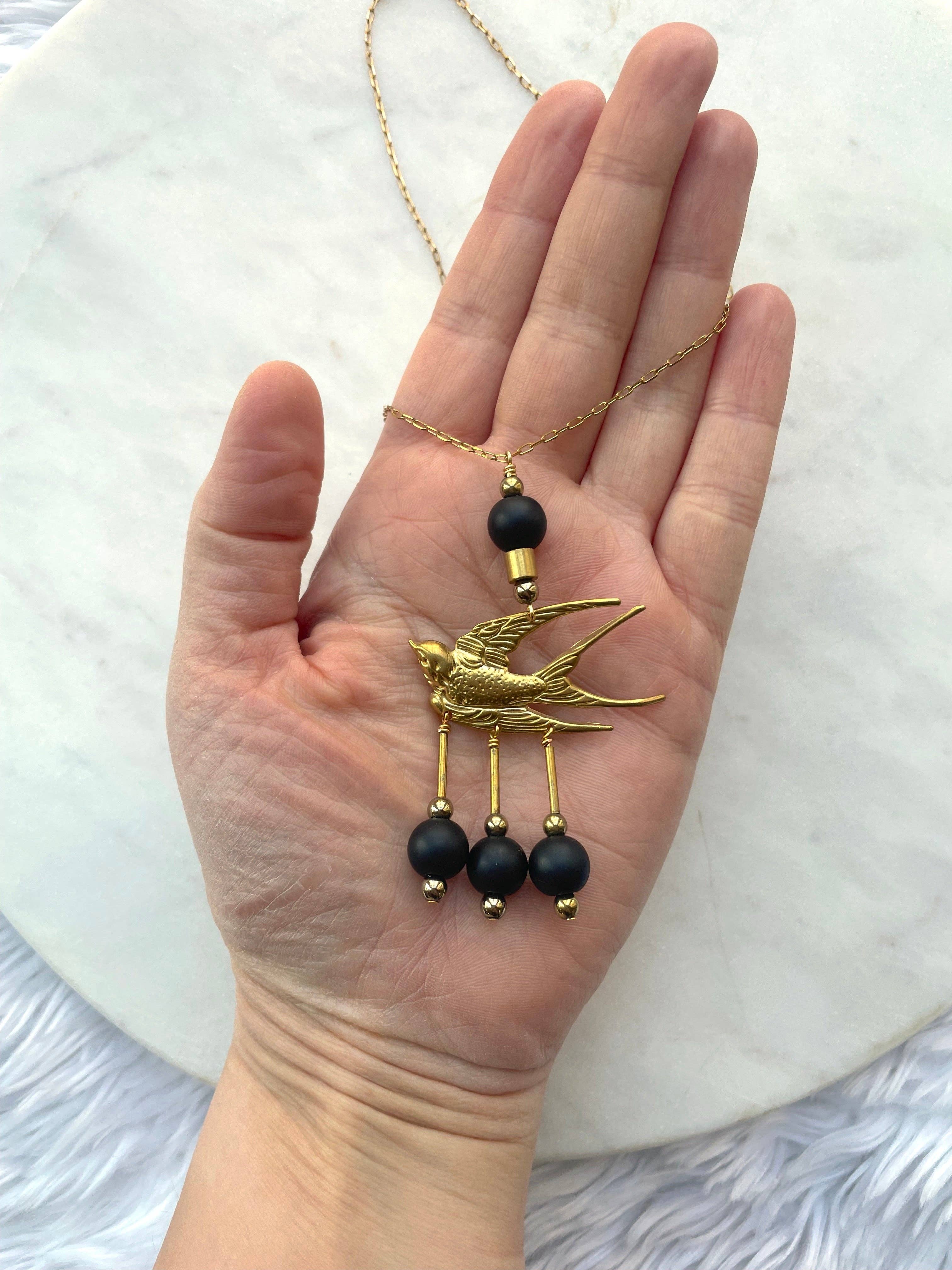 The Talia Necklace - Brass Bird Statement Necklace, photo 5 of 8