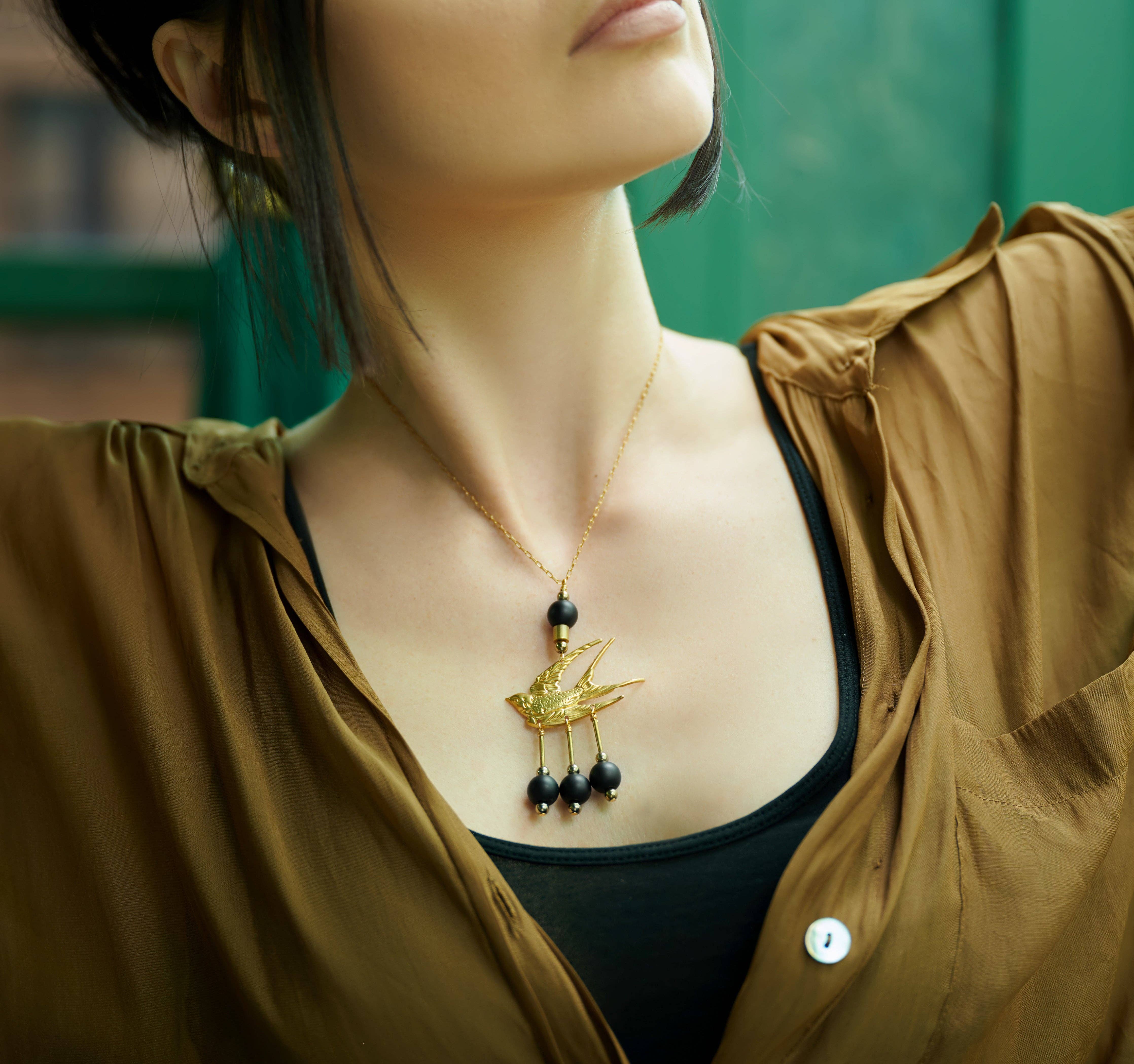 The Talia Necklace - Brass Bird Statement Necklace, photo 1 of 8
