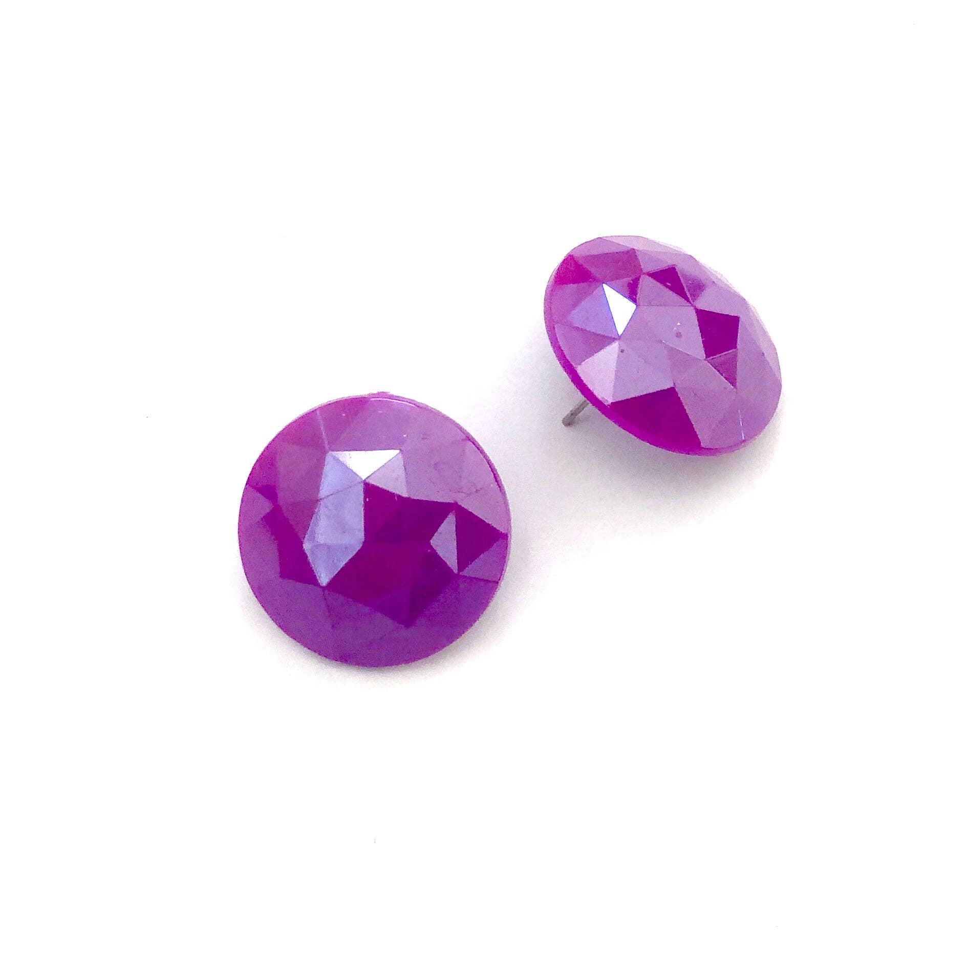 Violet Faceted Retro Button Stud Earrings, photo 7 of 7