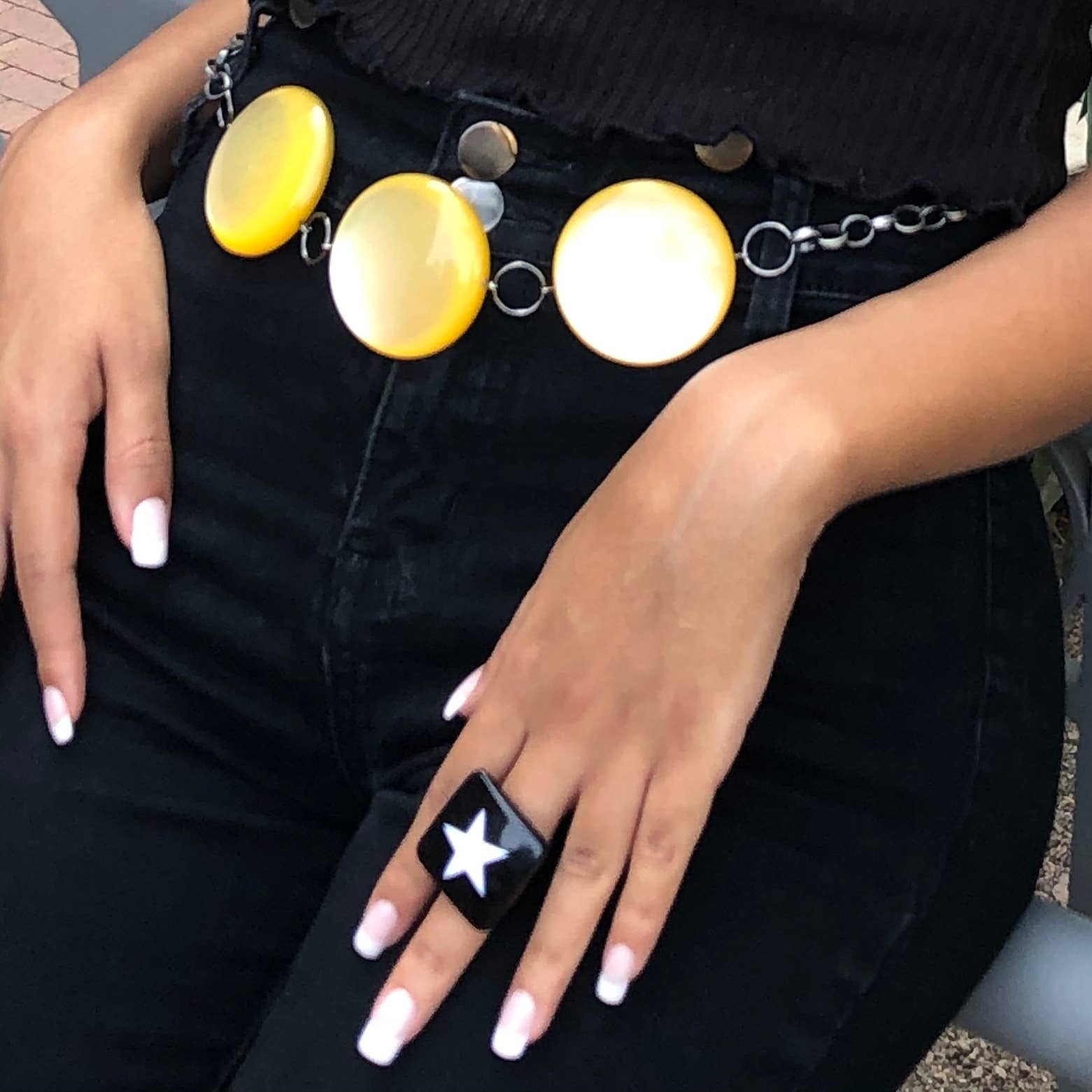 Black & White Star Lucite Silver Cocktail Ring, photo 5 of 5
