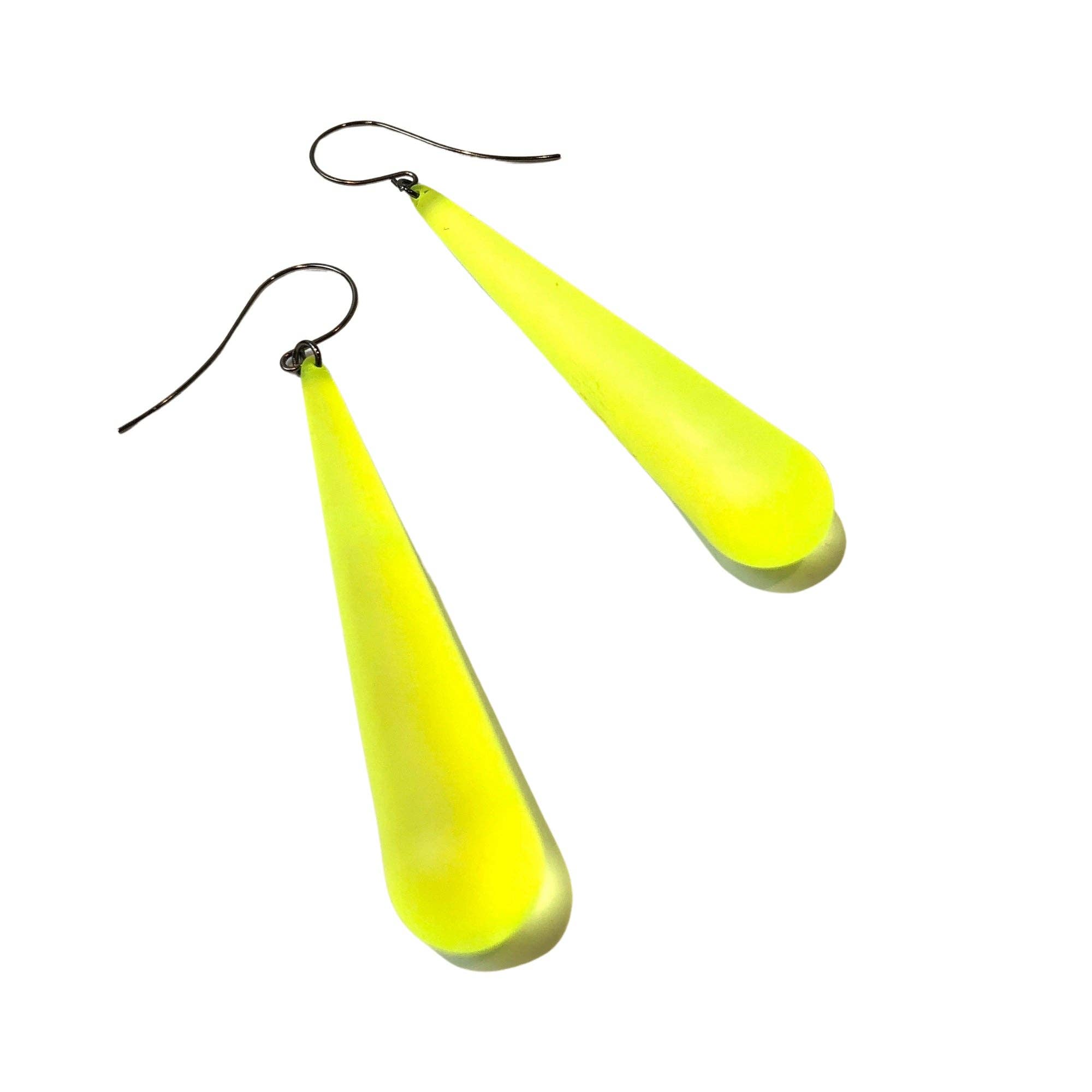 Neon Yellow Frosted Long Teardrop lucite statement earrings, photo 5 of 7