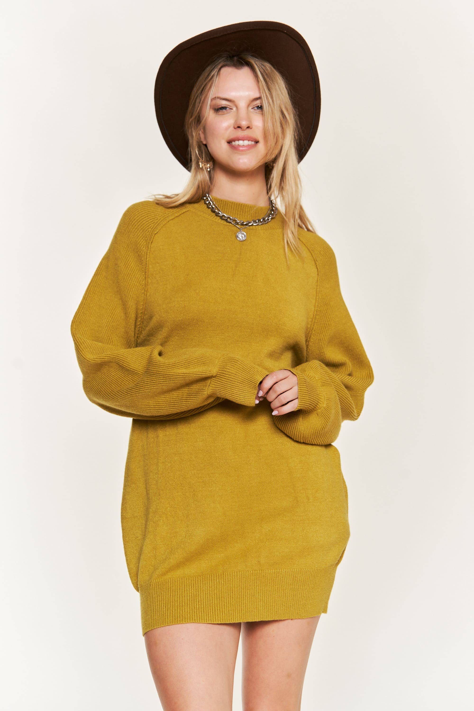 Mock neck Sweater Dress Chartreuse, photo 3 of 8