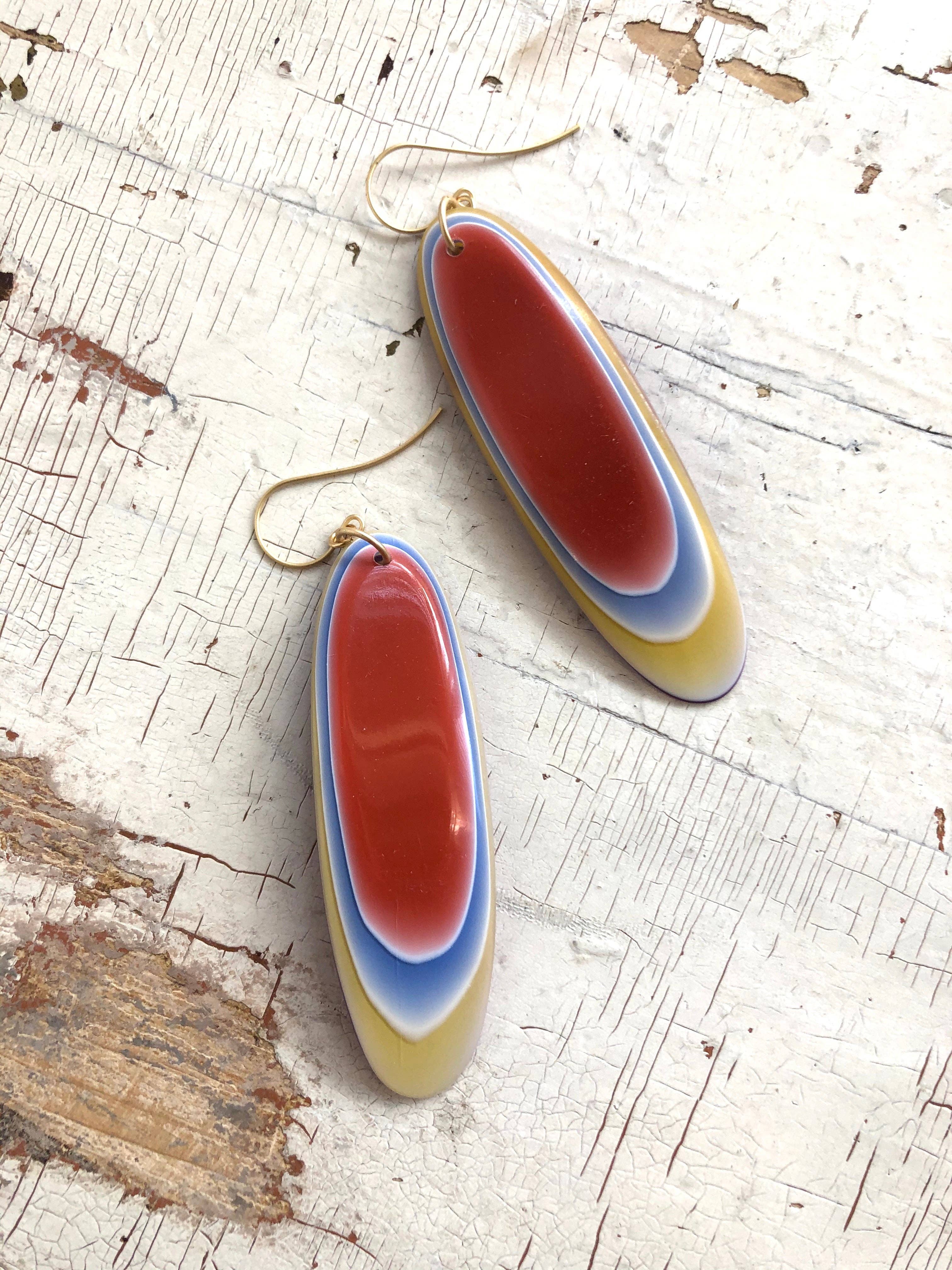 Orange & Gold Vintage Agate Resin Drop Earrings, photo 2 of 2