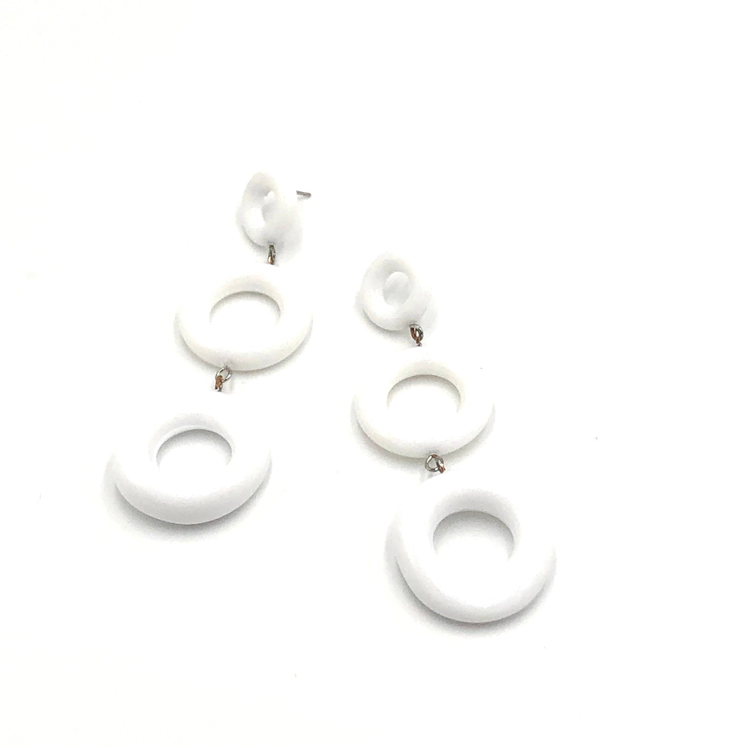 White Tri-Ring Statement Earrings, photo 2 of 5