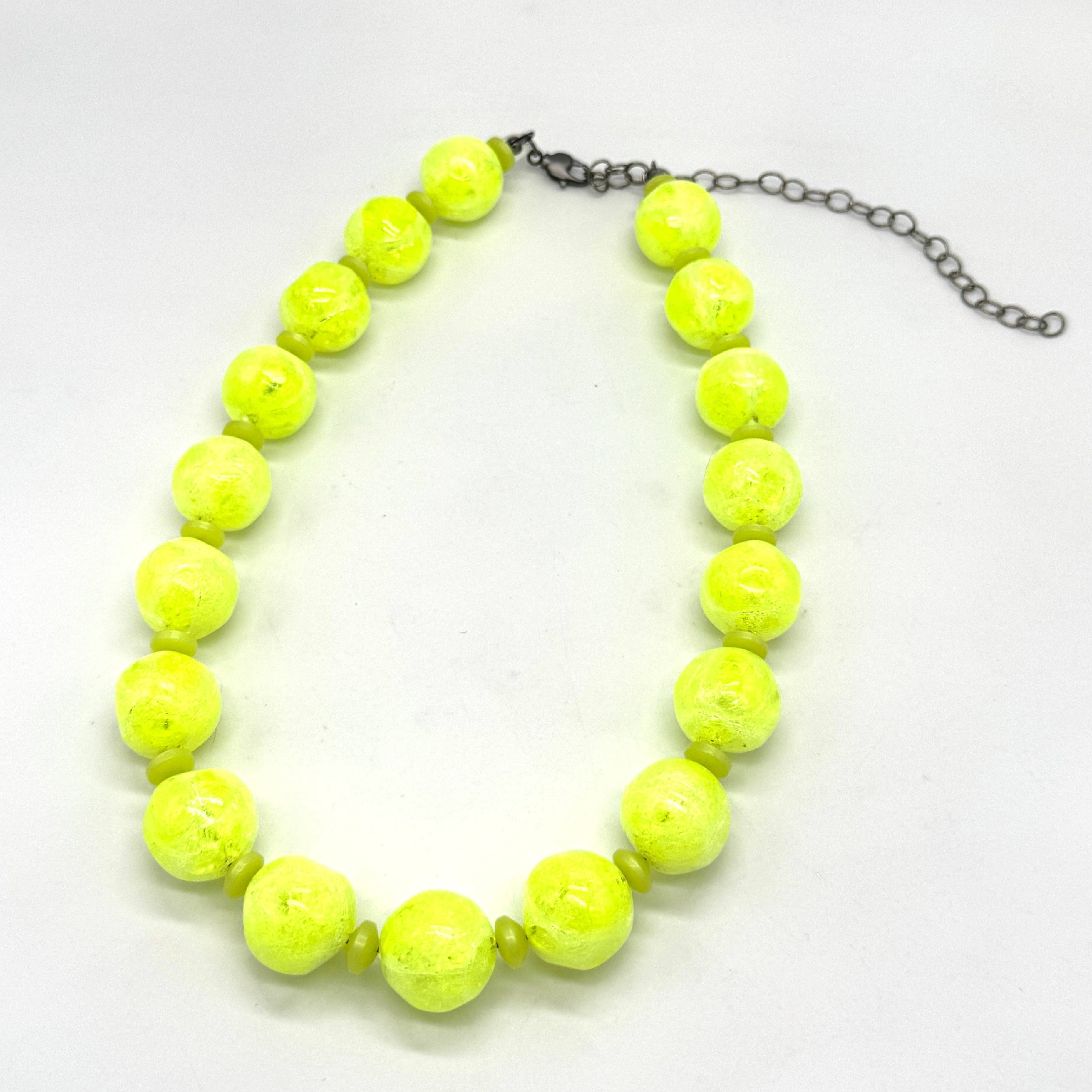 Neon Yellow Crackle Marco Necklace, photo 5 of 8