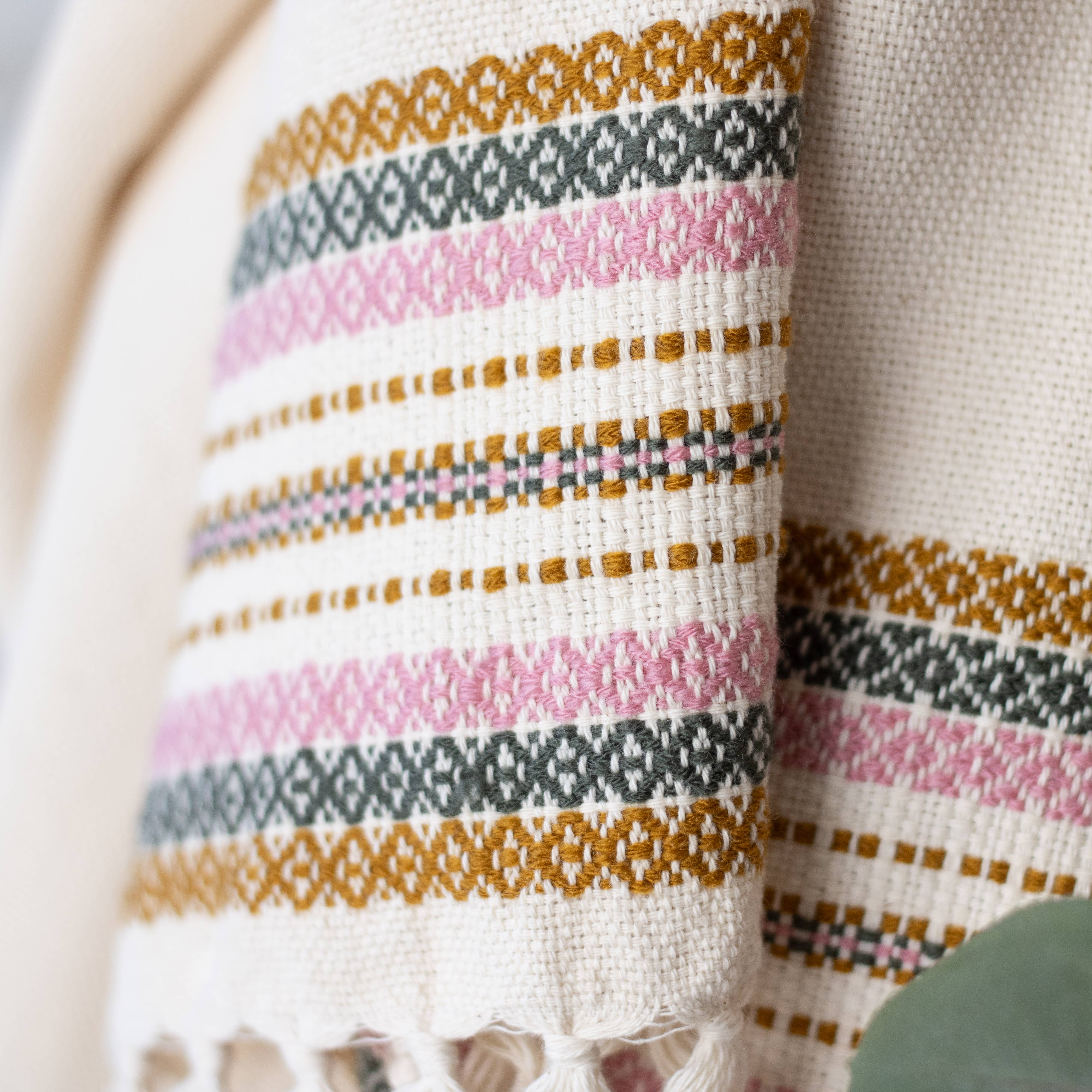 Handwoven Organic Cotton Shawl Pink, Olive and Mustard, photo 5 of 8