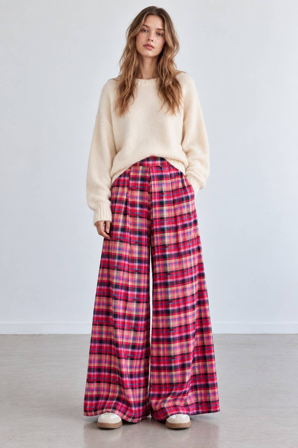 PLAID WIDE LEG PANTS, photo 1 of 4