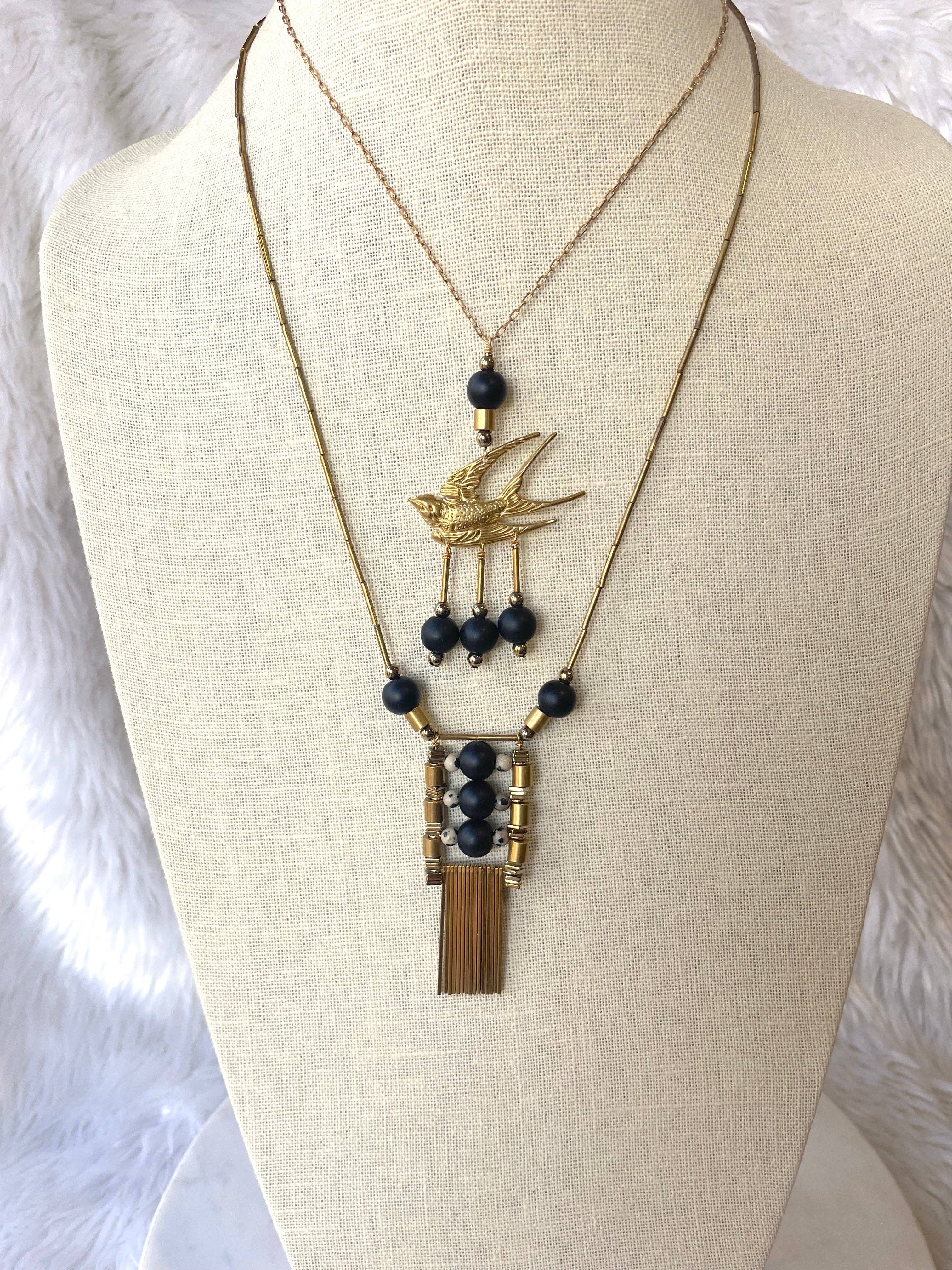 The Talia Necklace - Brass Bird Statement Necklace, photo 8 of 8