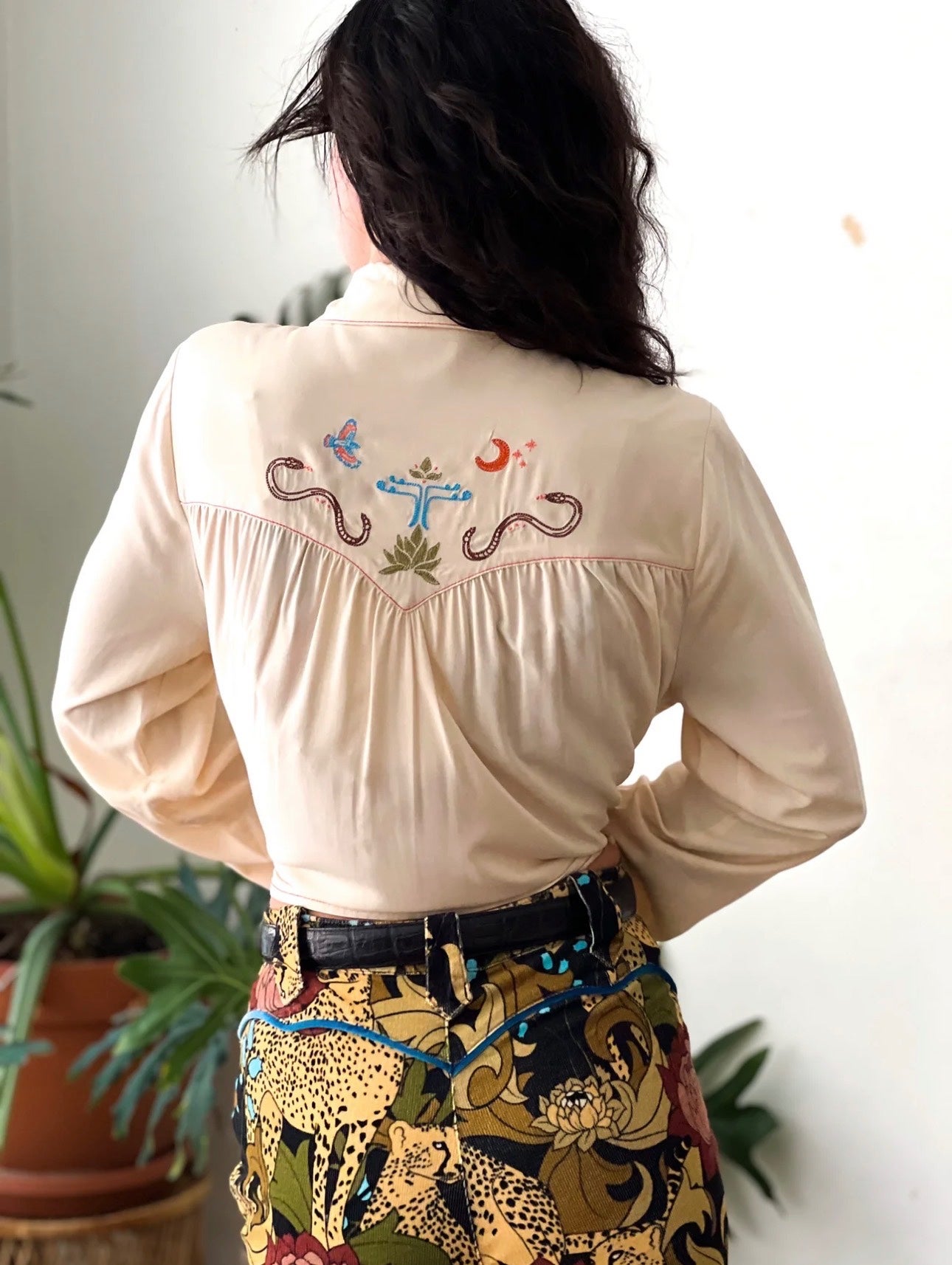 Cream Desperado Pearl Snap Embroidered Blouse, photo 3 of 6