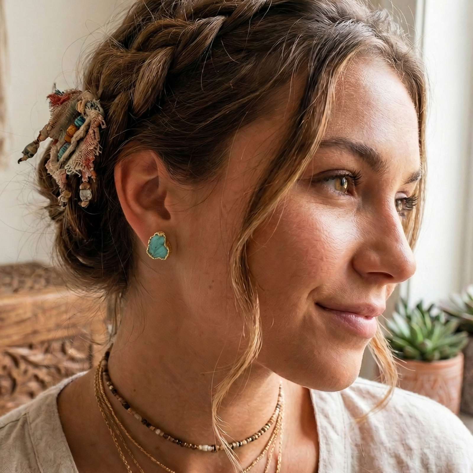 Raw Amazonite & 18k Gold Studs, photo 3 of 4