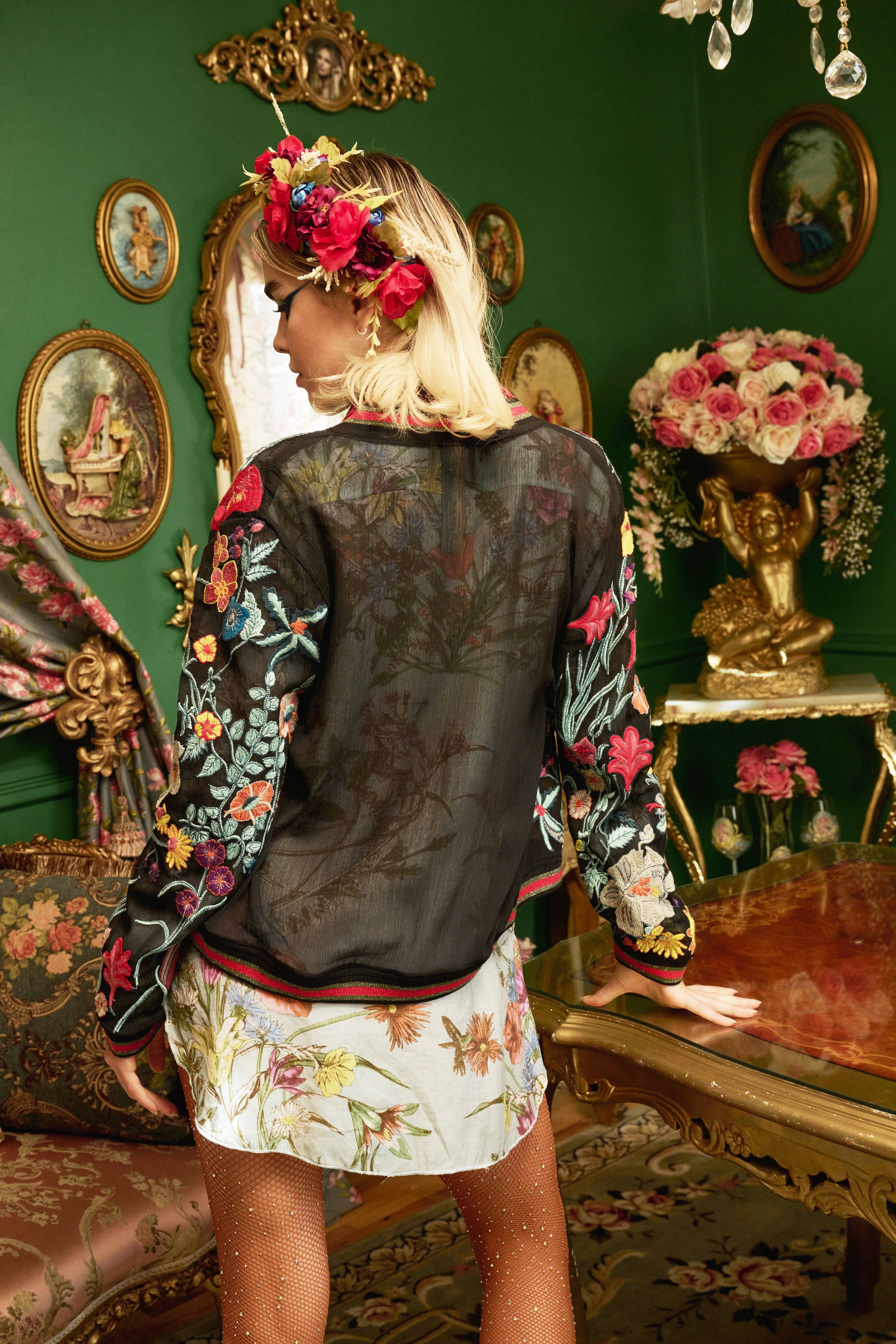 Embroidered Bomber Jacket: Black Floral, photo 4 of 8