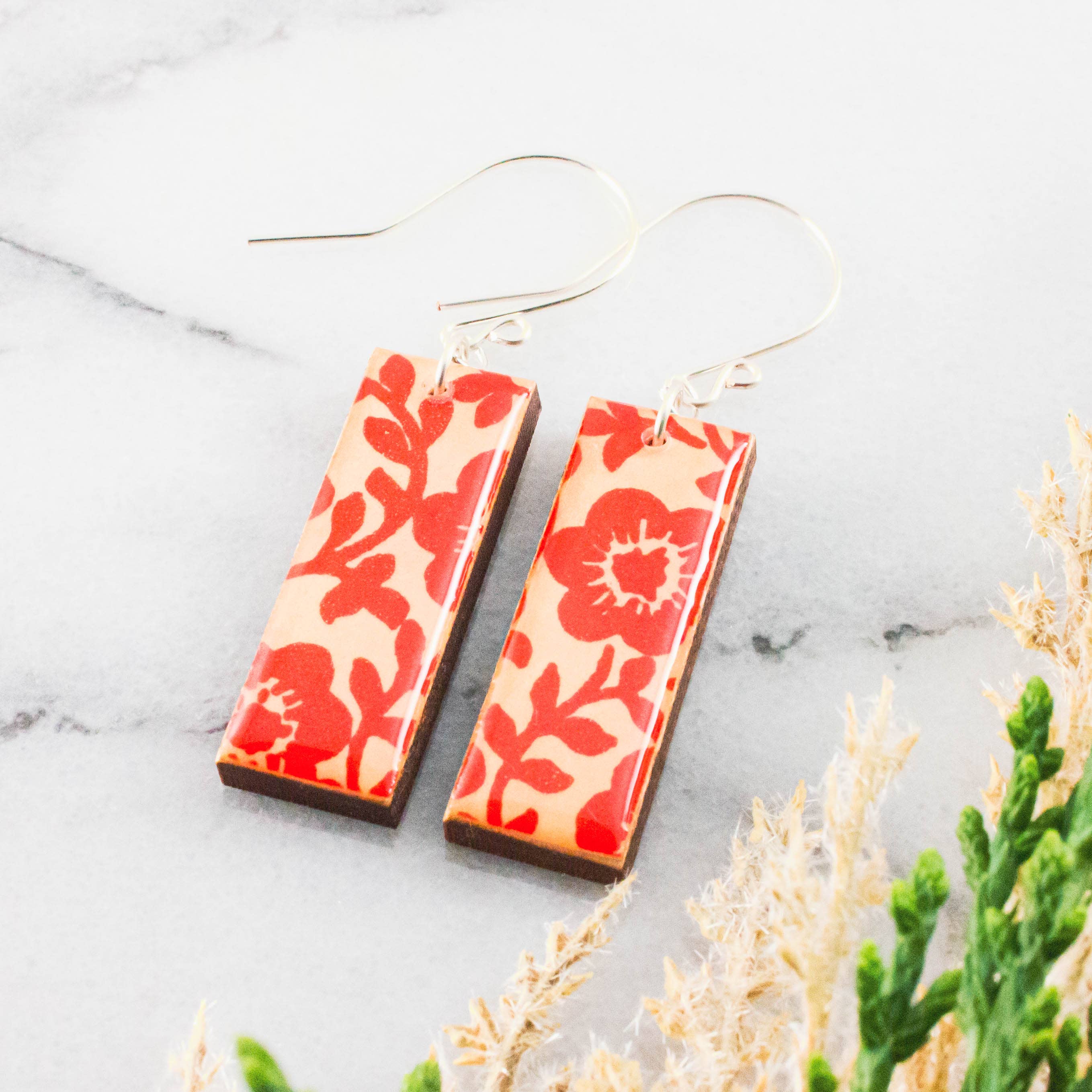 Red Floral Rectangles, photo 2 of 2