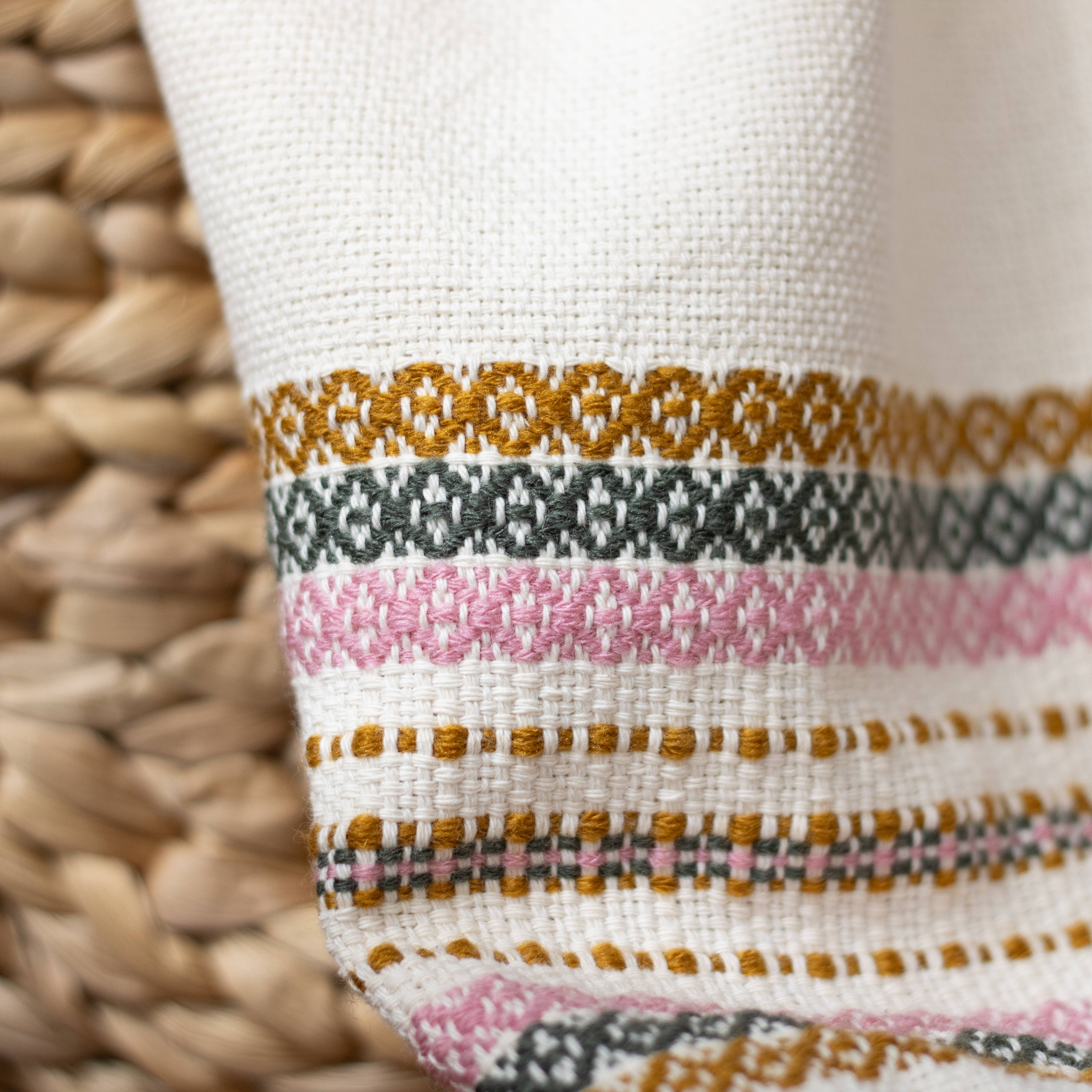 Handwoven Organic Cotton Shawl Pink, Olive and Mustard, photo 3 of 8