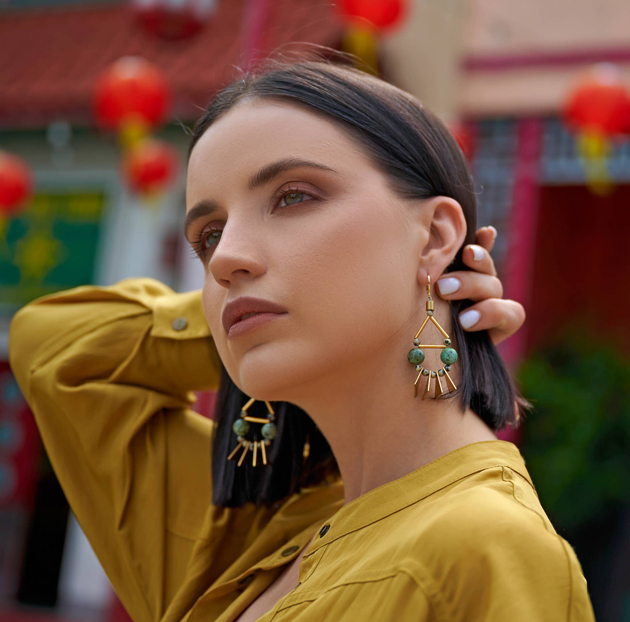 The Sylvi Earring - Large Turquoise Spike Statement Earrings, photo 8 of 8