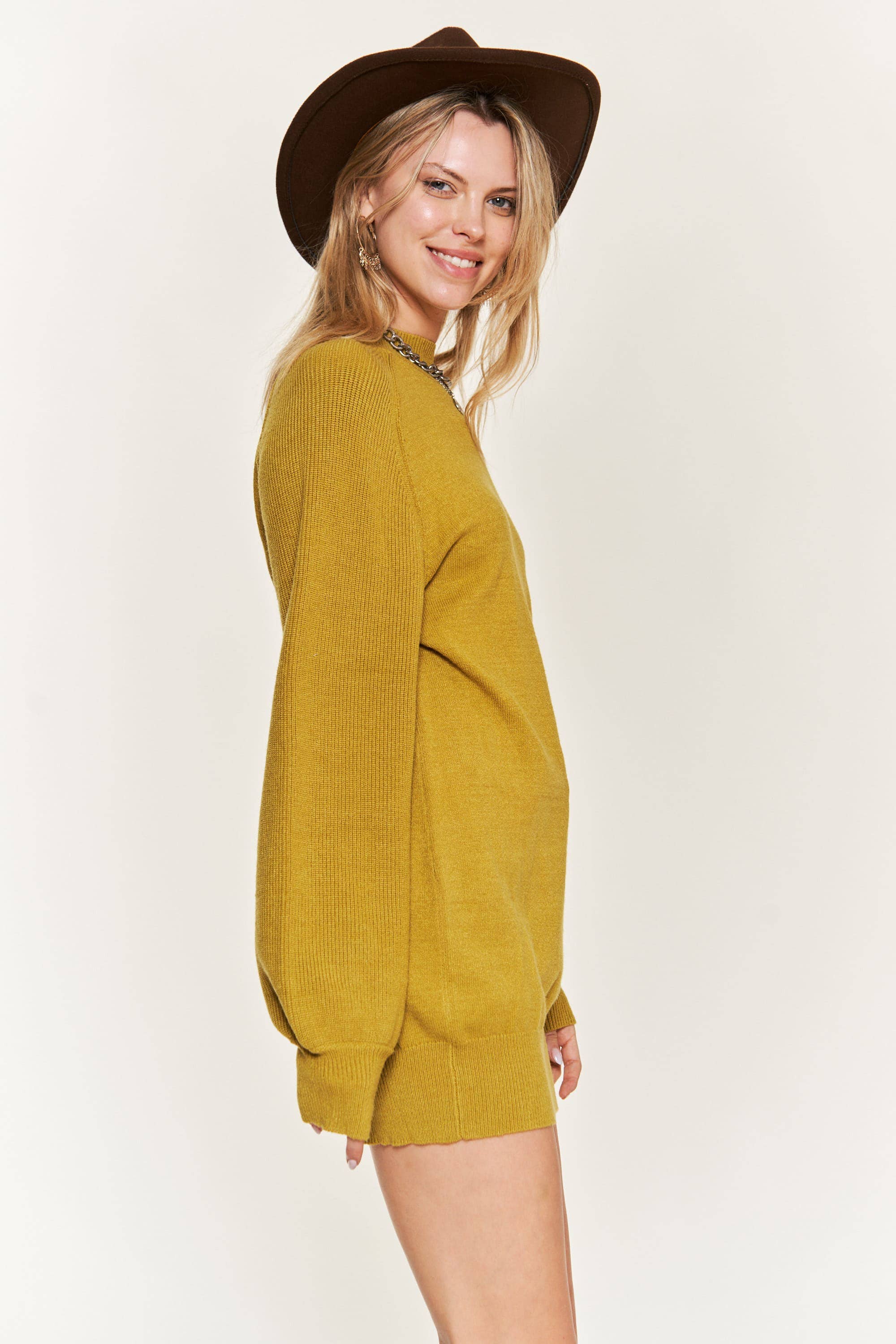 Mock neck Sweater Dress Chartreuse, photo 5 of 8