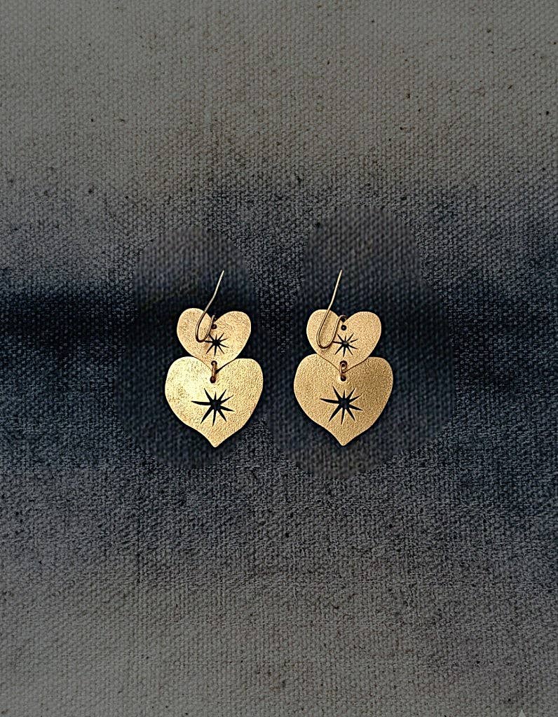 brass heart earrings, photo 1 of 6