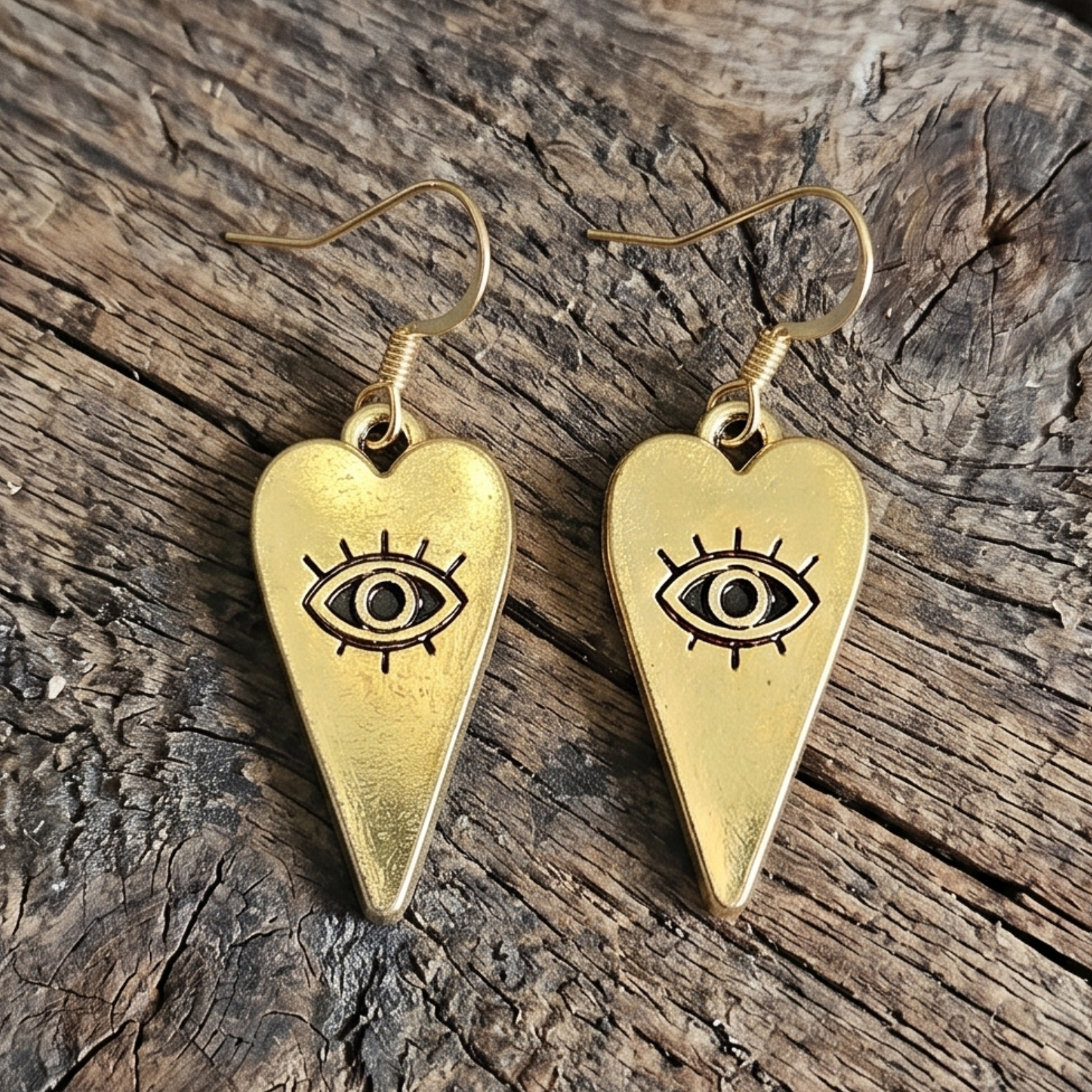 Gold Heart Evil Eye Dangles, photo 1 of 2
