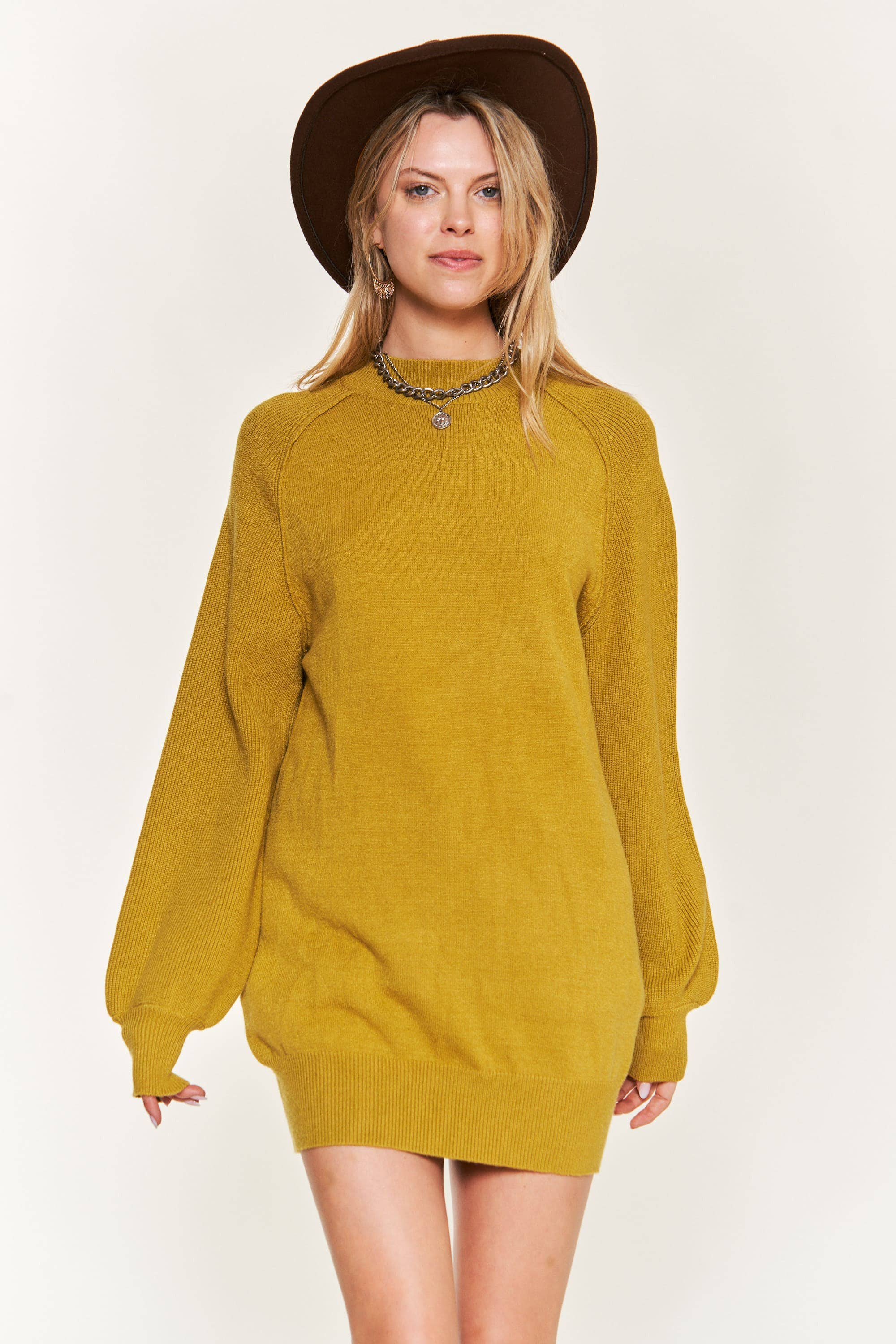 Mock neck Sweater Dress Chartreuse, photo 2 of 8