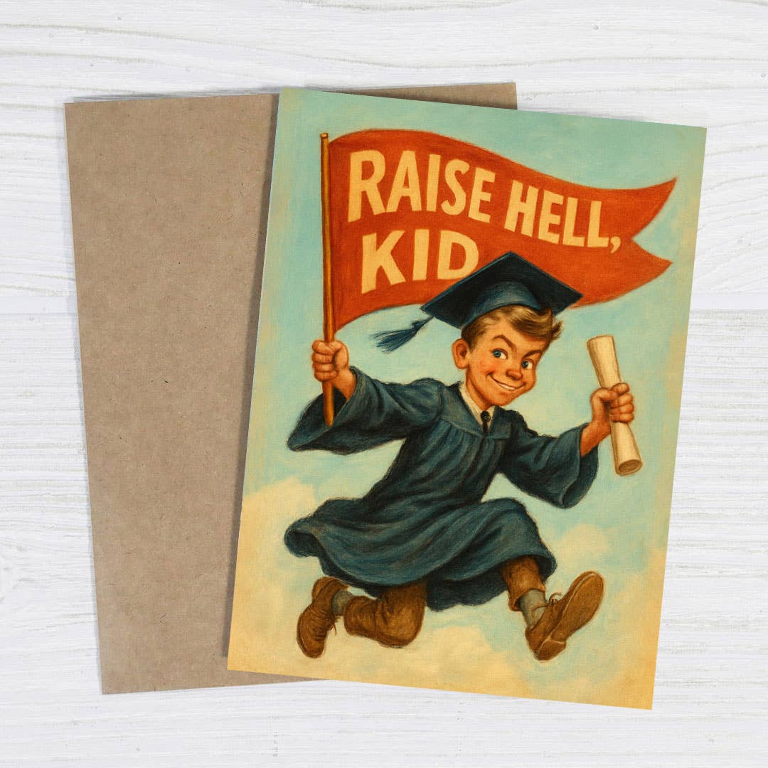 Raise Hell, Kid – Funny Vintage Graduation Card, photo 2 of 5