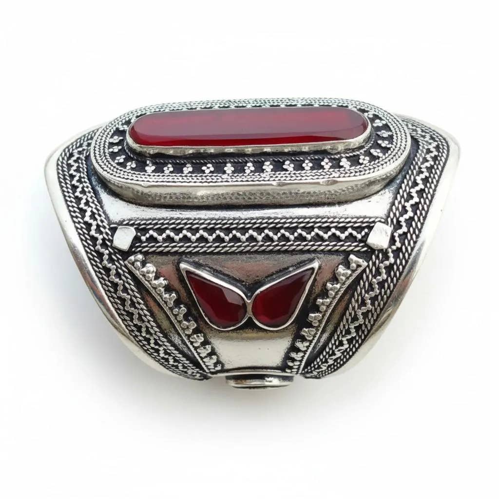 Afghan Carnelian Hand Carved Silver Cuff, photo 3 of 3