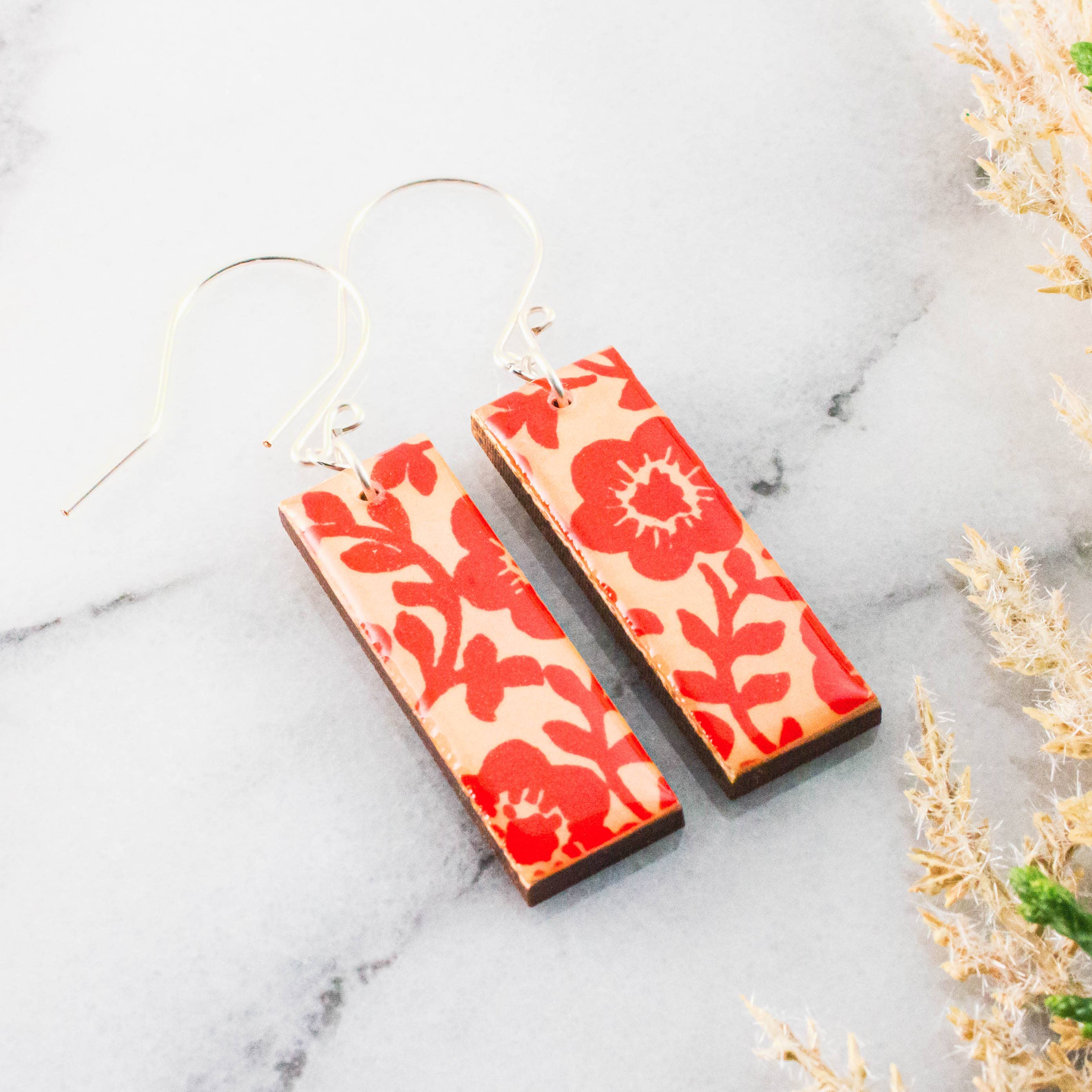Red Floral Rectangles, photo 1 of 2
