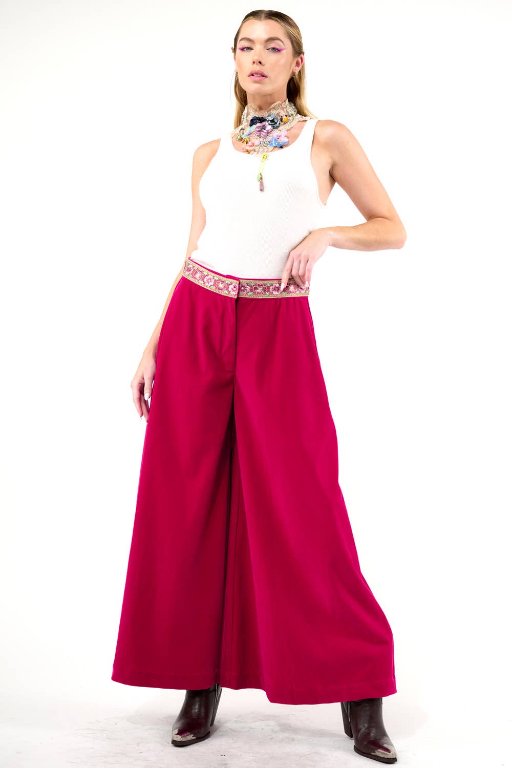 Fuschia Wide Leg Velvet Pants, photo 3 of 8