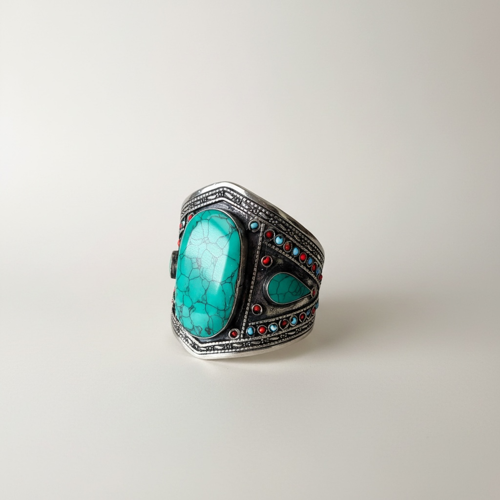 vintage turquoise cuff Afghan silver, photo 1 of 4