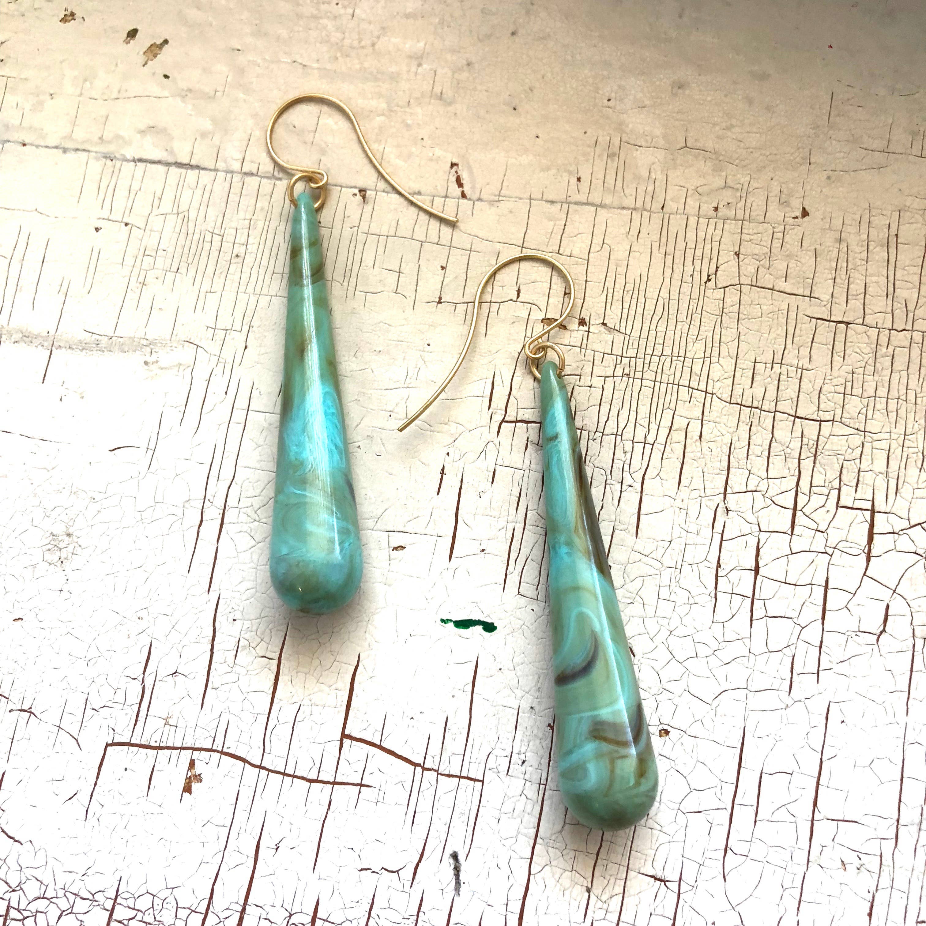 Turquoise Marbled Long Teardrop Earrings, photo 5 of 6