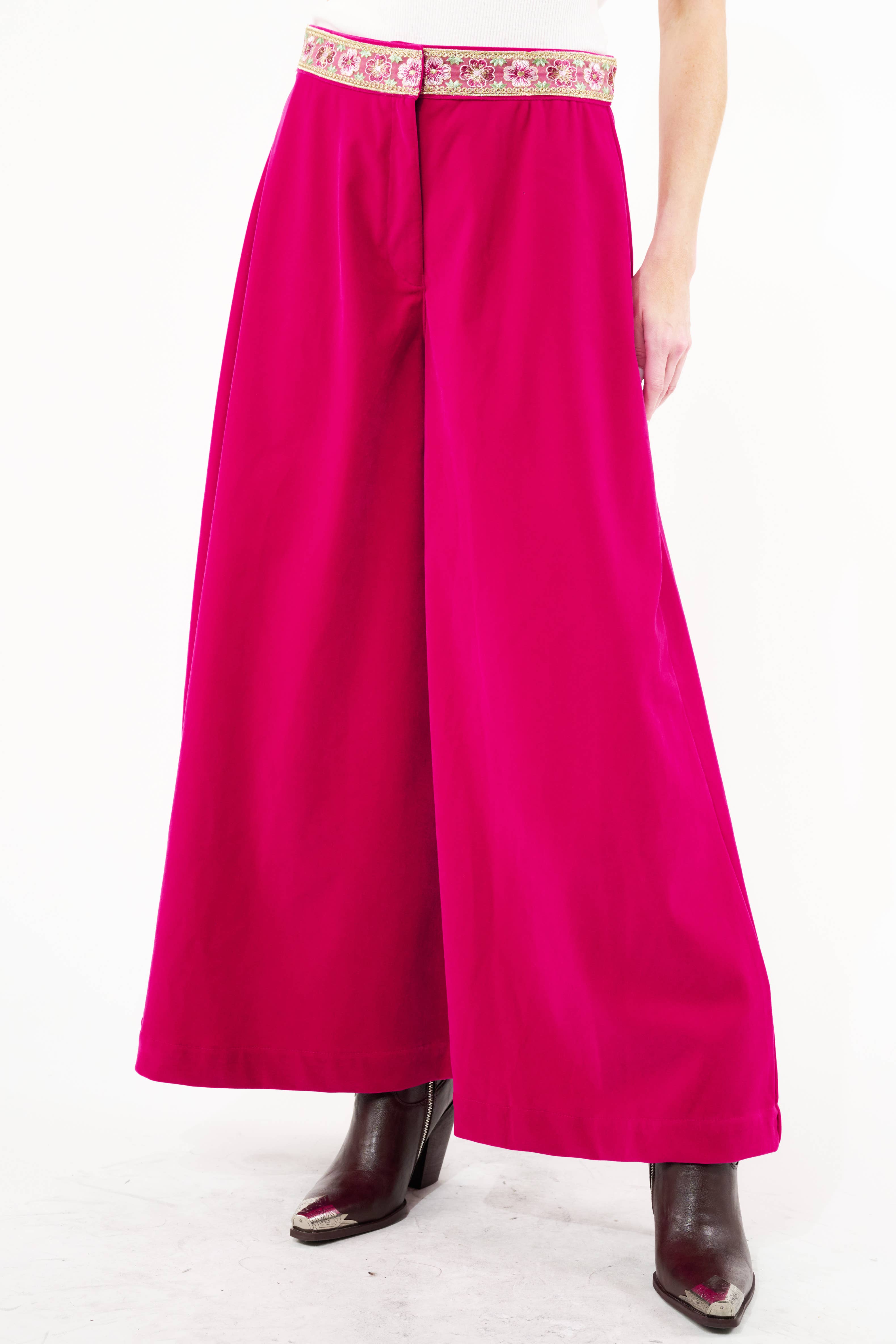 Fuschia Wide Leg Velvet Pants, photo 5 of 8