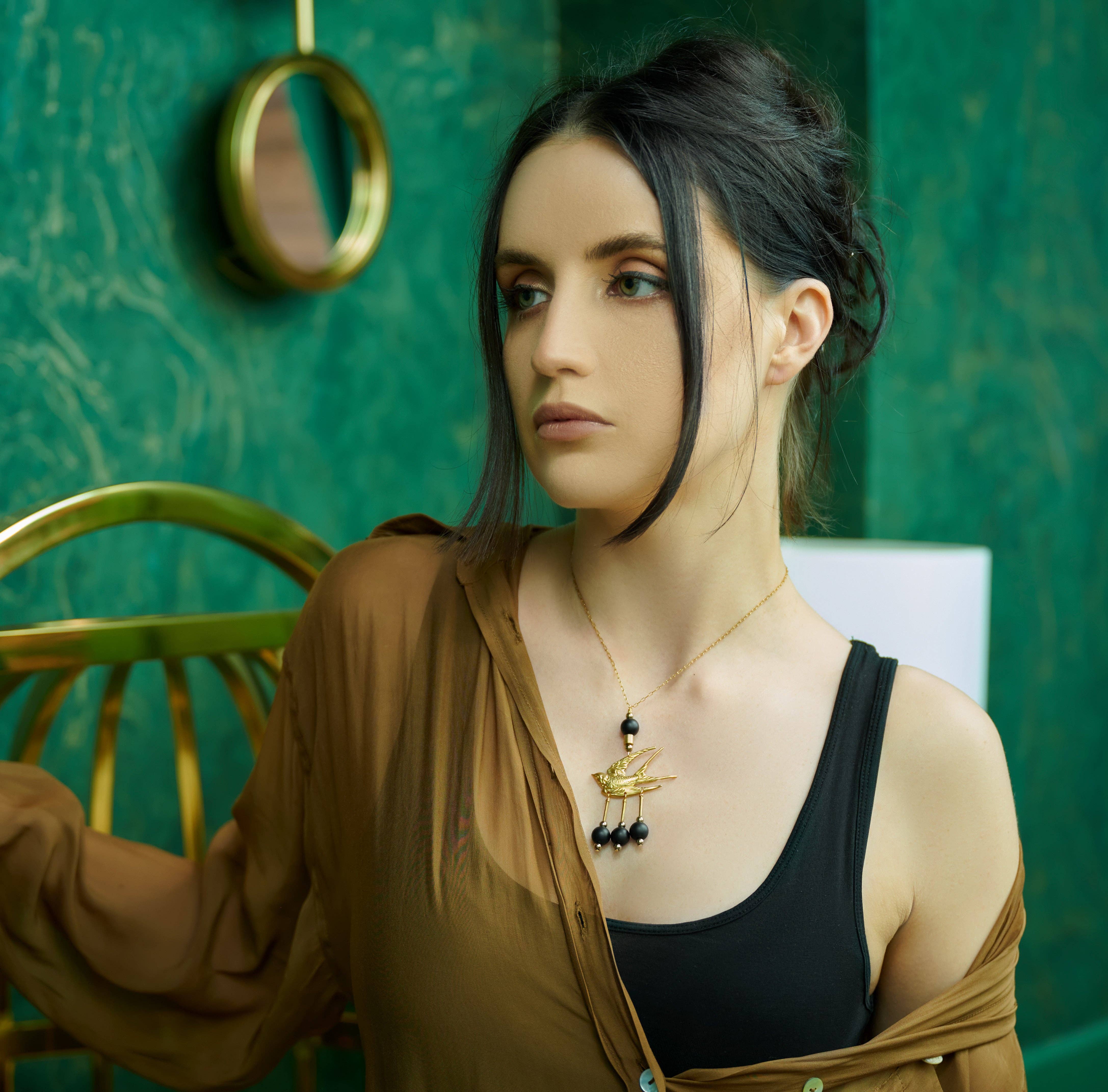 The Talia Necklace - Brass Bird Statement Necklace, photo 6 of 8