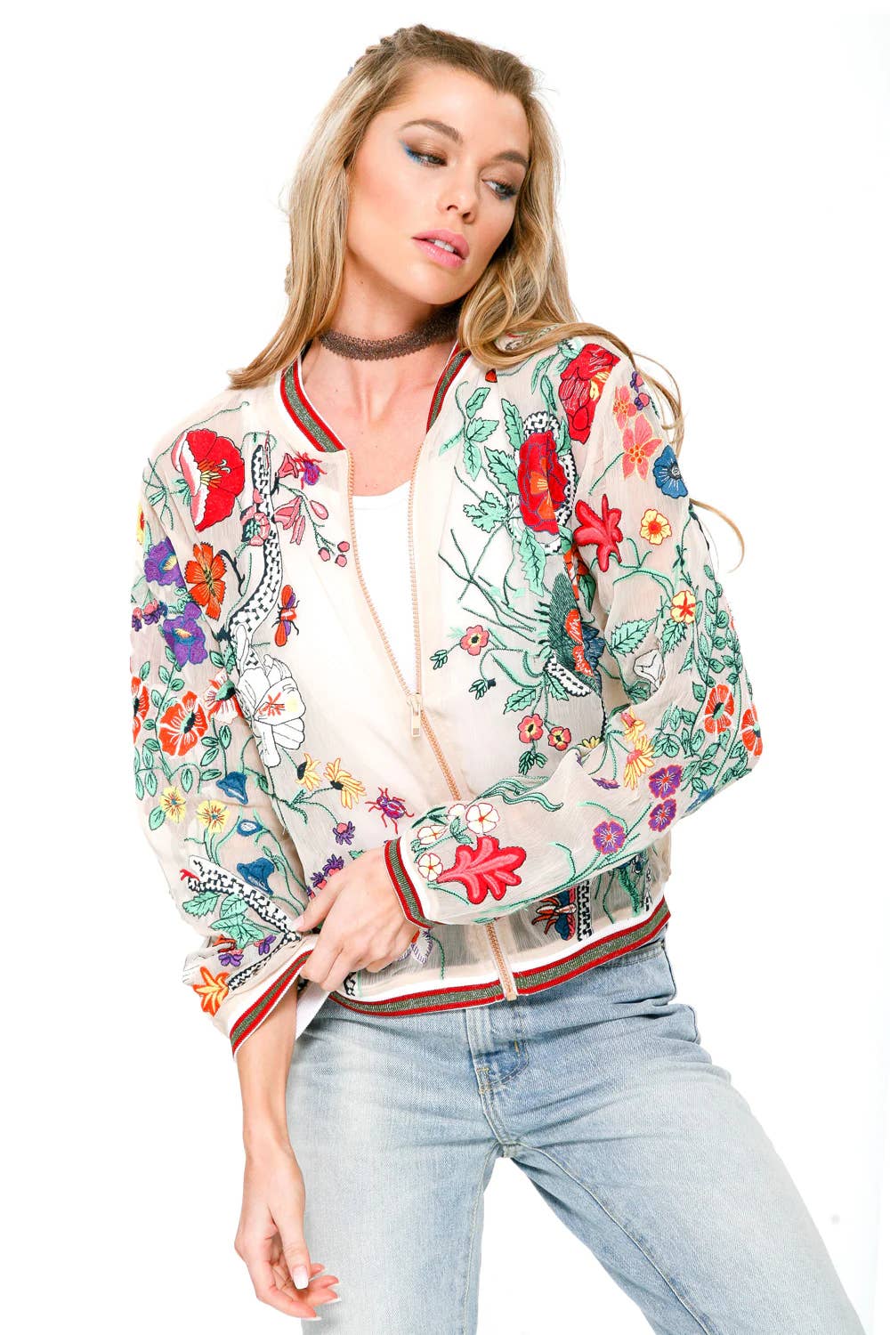 Embroidered Bomber Jacket : Ivory Floral, photo 1 of 8