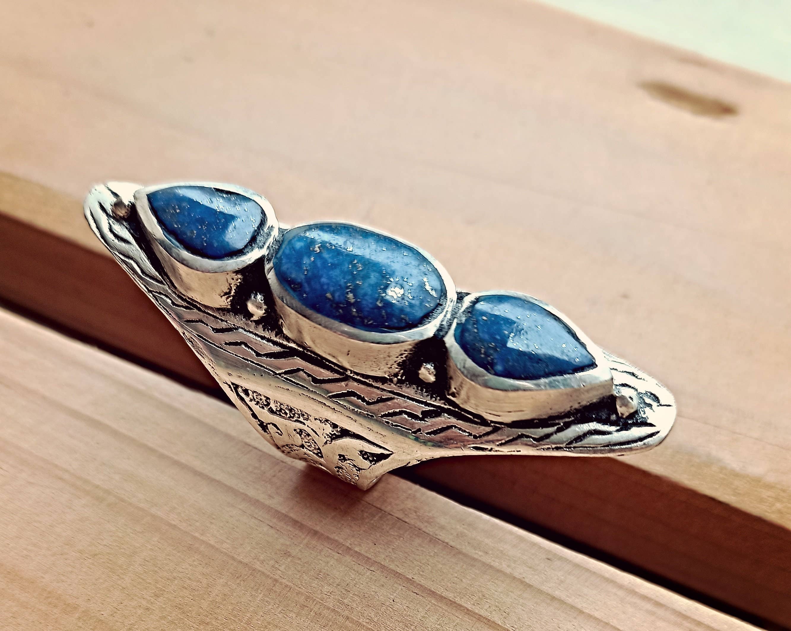 Afghan Lapis Lazuli Silver Saddle Ring, photo 3 of 8