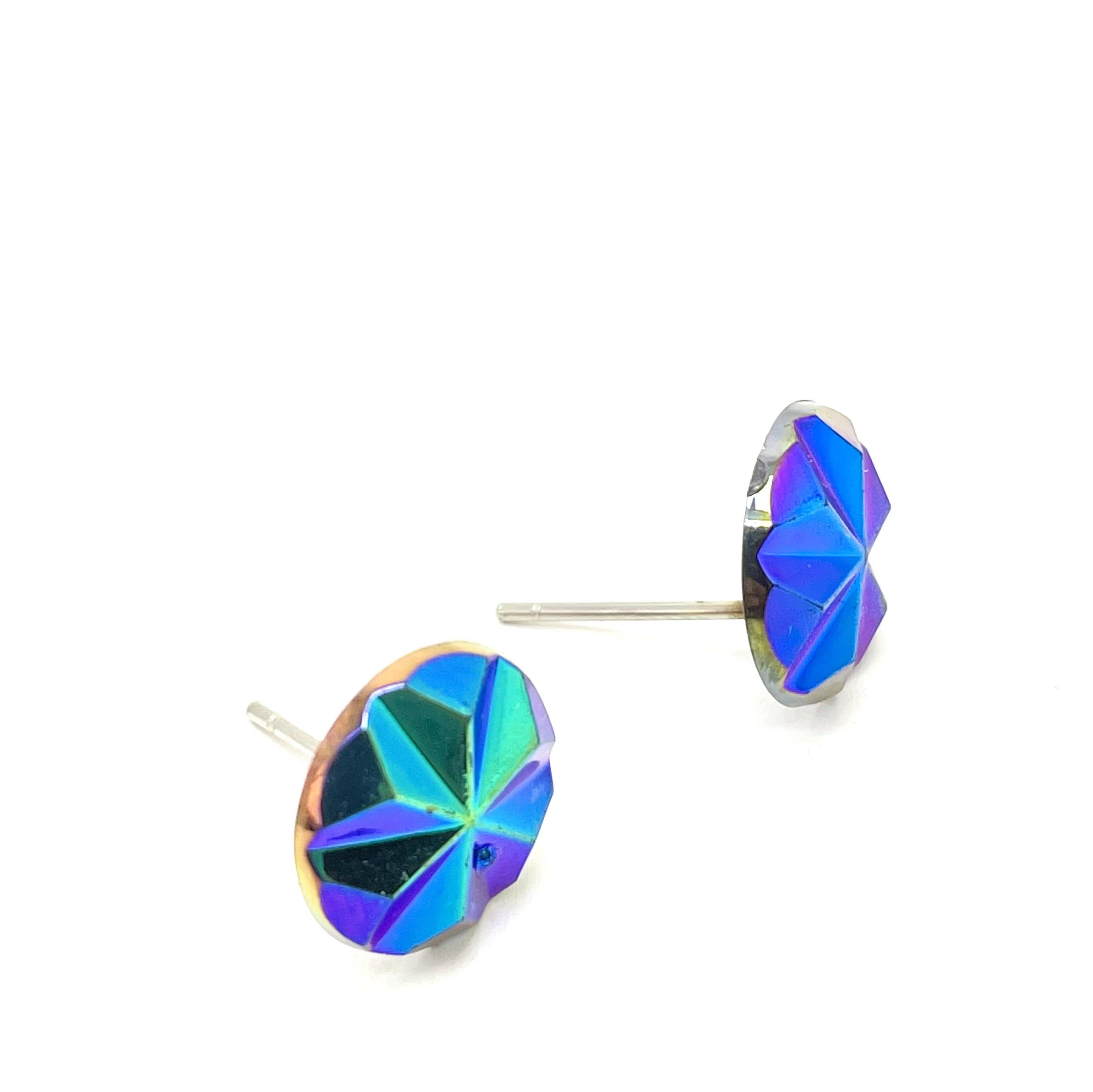 Blue Iris Pinwheel Retro Button Stud Earrings, photo 3 of 5