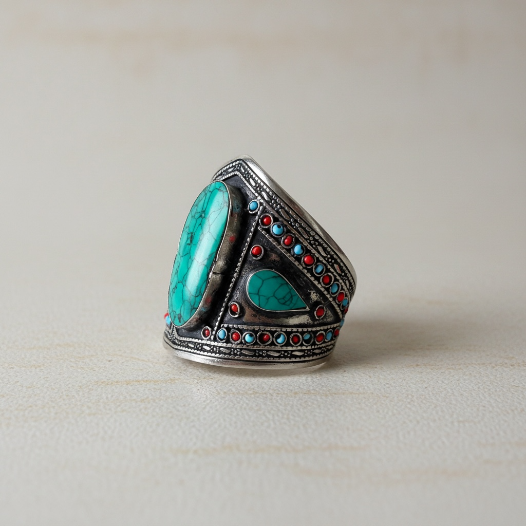 vintage turquoise cuff Afghan silver, photo 3 of 4