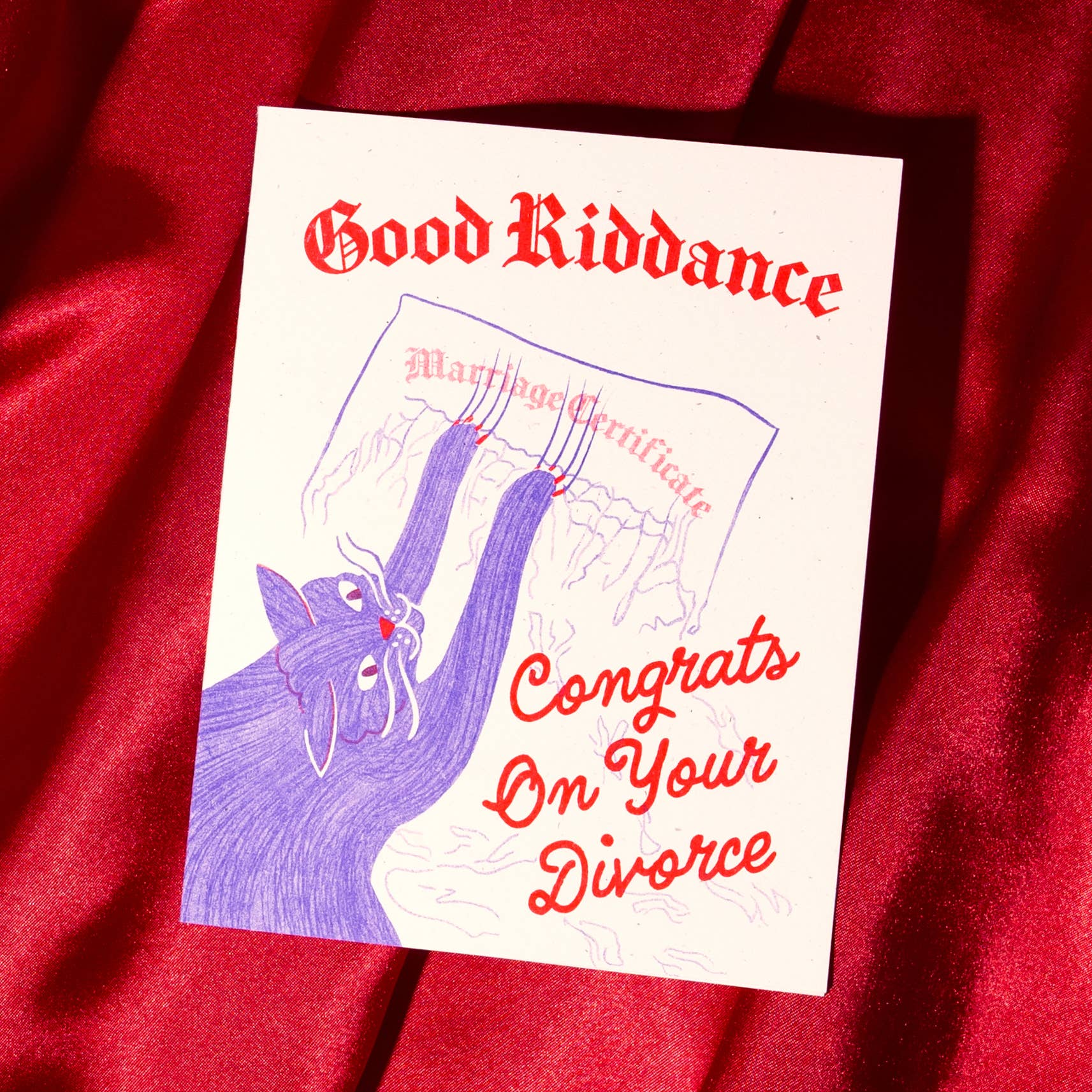 Good Riddance Divorce Cat - Risograph Card, photo 1 of 4