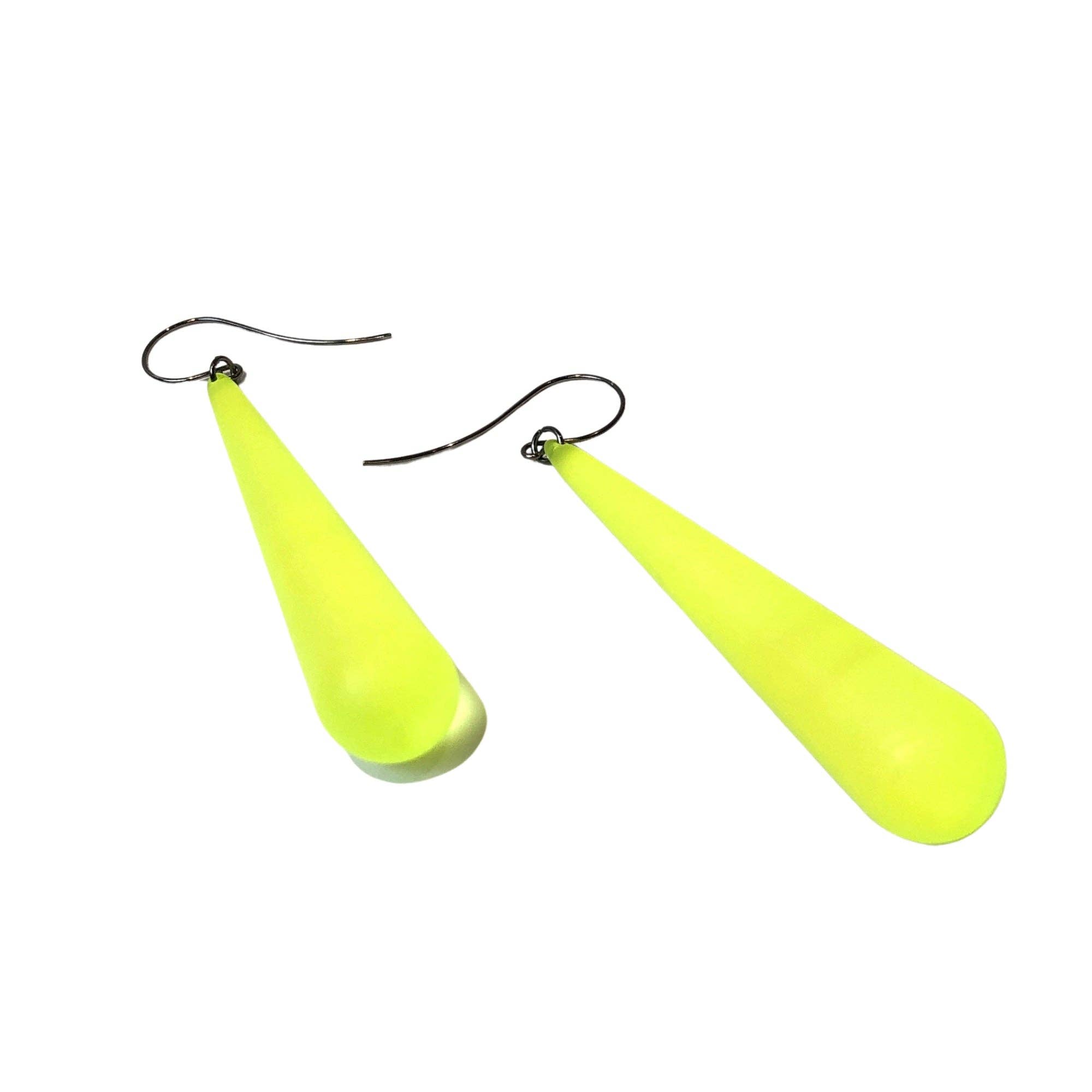 Neon Yellow Frosted Long Teardrop lucite statement earrings, photo 4 of 7