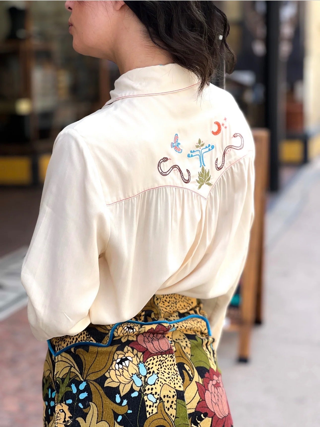 Cream Desperado Pearl Snap Embroidered Blouse, photo 4 of 6
