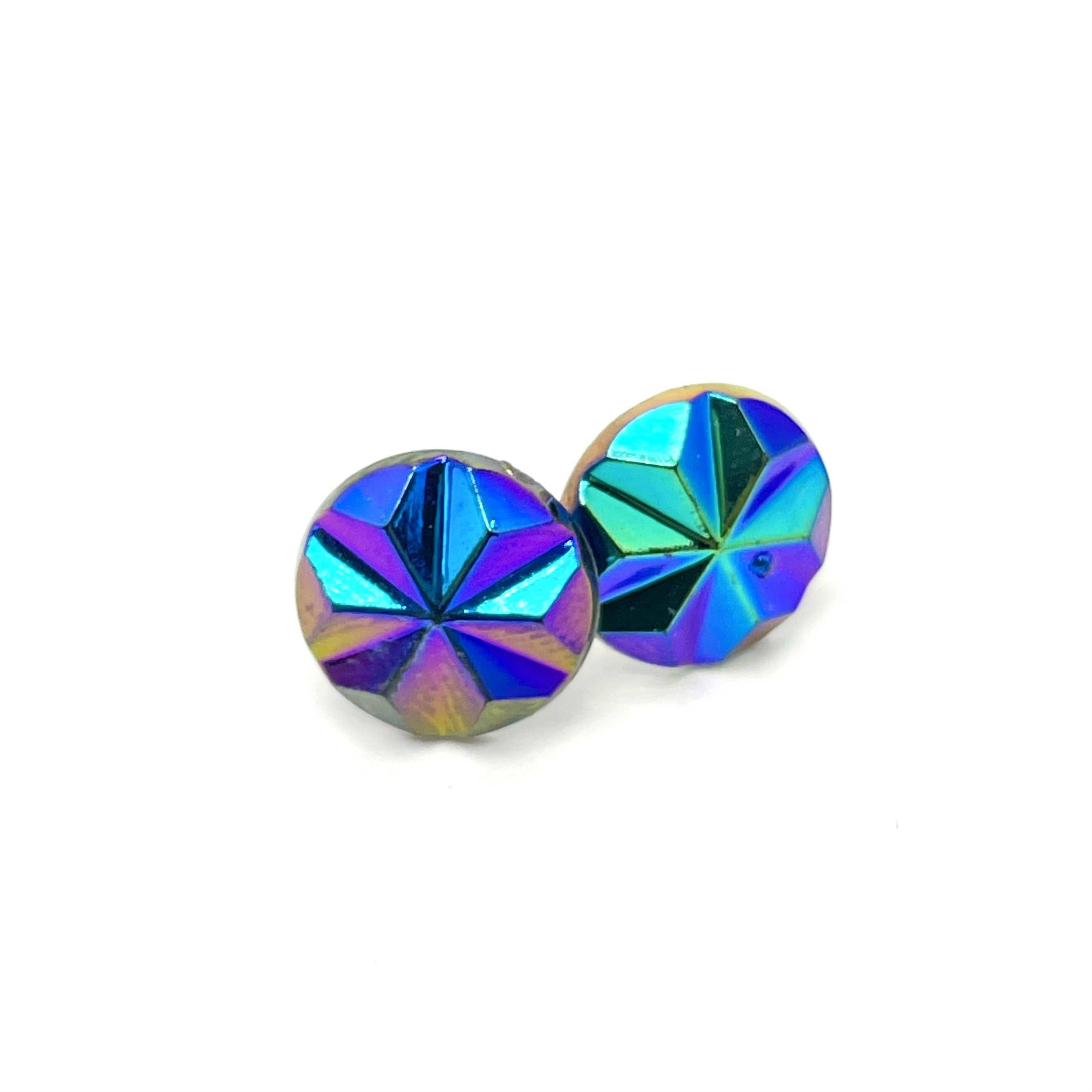 Blue Iris Pinwheel Retro Button Stud Earrings, photo 1 of 5